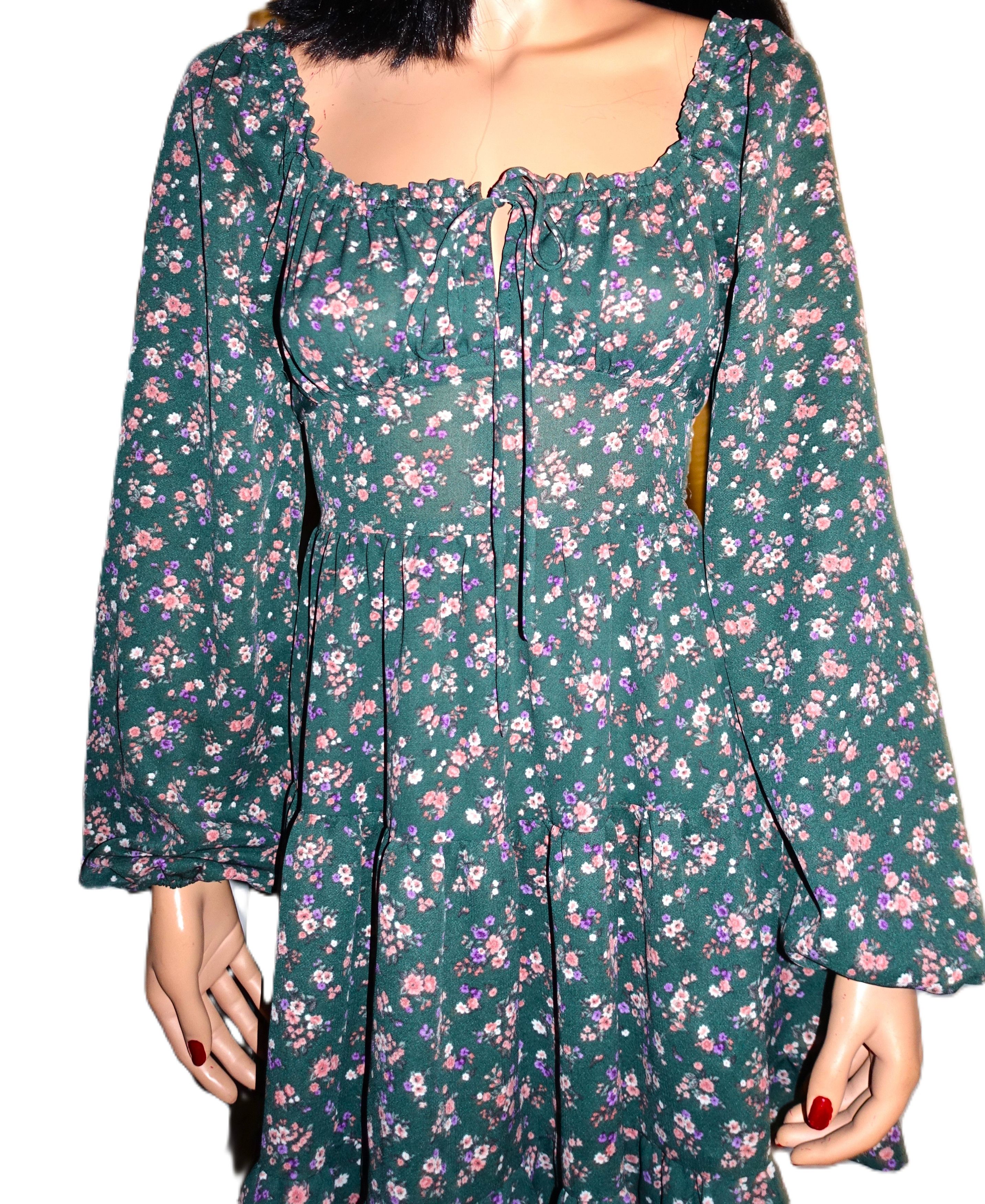 Forever 21 Forever 21 Green Floral Peasant Dress S Size S / US 4 / IT 40 - 4 Thumbnail