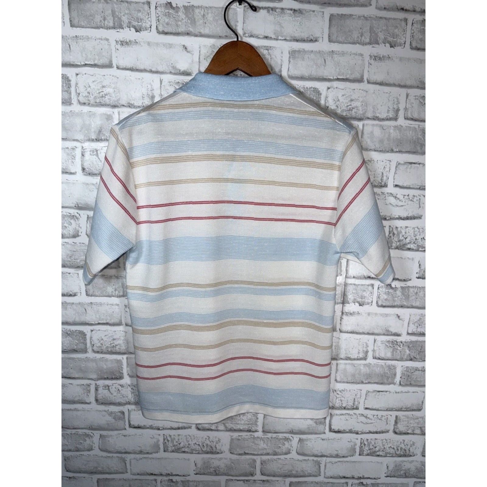 Vintage VINTAGE Robert Bruce Polo Shirt Cream Striped 1970s Disco Mens M Size US M / EU 48-50 / 2 - 7 Thumbnail
