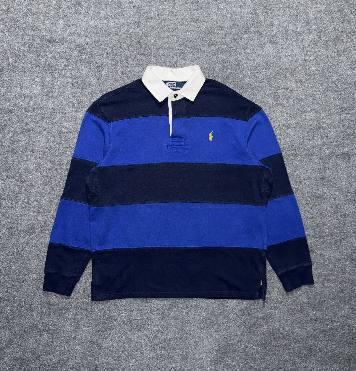 Polo Ralph Lauren Stripe Rugby Metal Buttons Elbow Patches