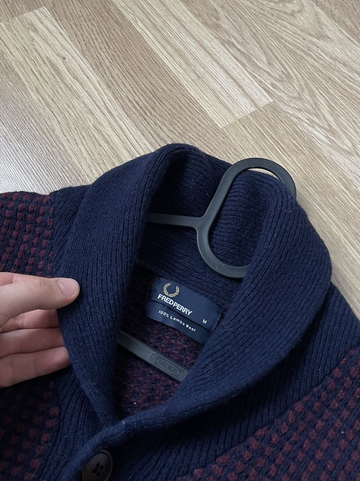 Fred Perry Fred Perry Two Tone Waffle Shawl Navy Red Wool Cardigan M Size US M / EU 48-50 / 2 - 8 Thumbnail