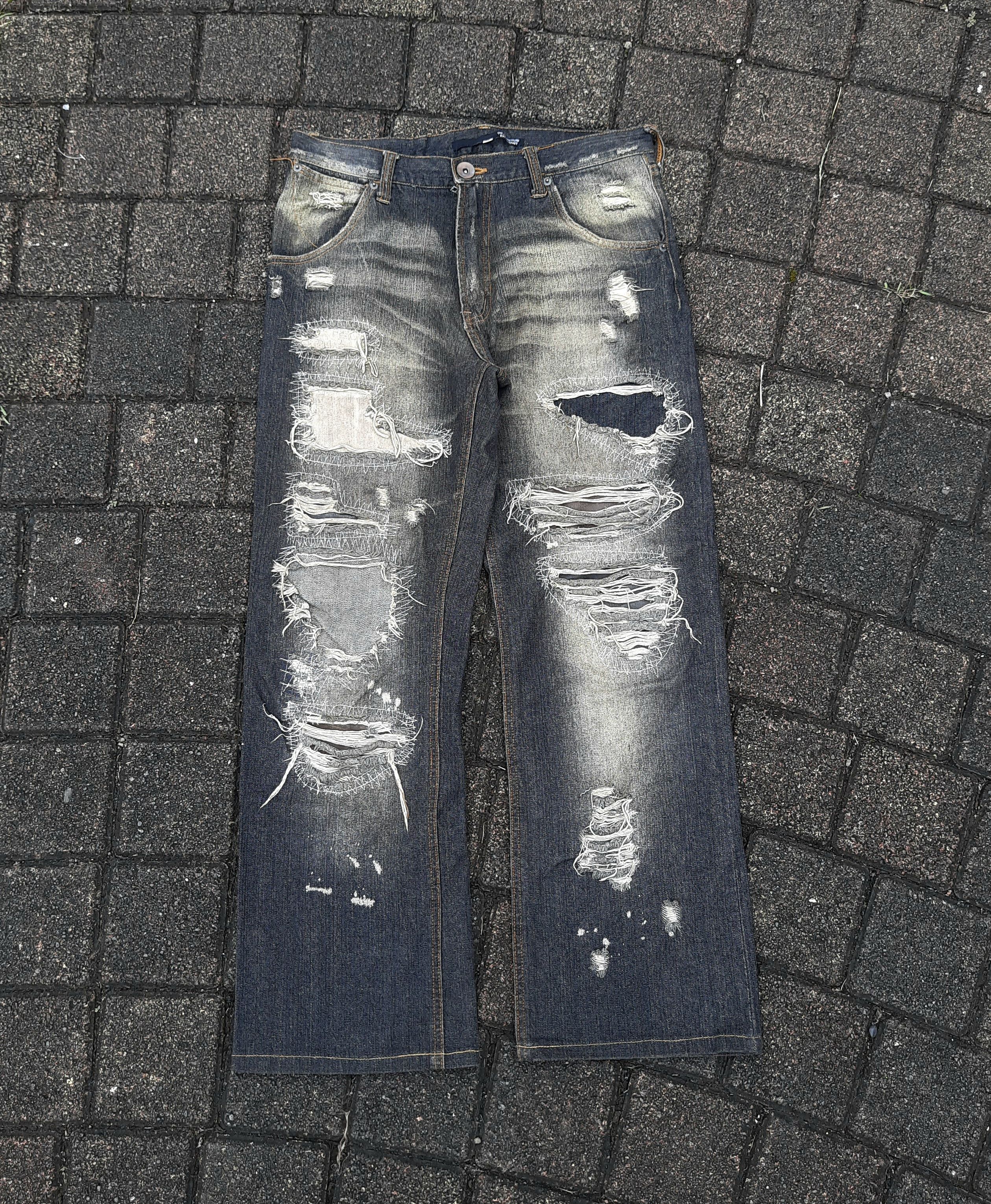 Japanese Brand EXHIBITIONIST Trashed Jeans Size US 31 - 1 Thumbnail