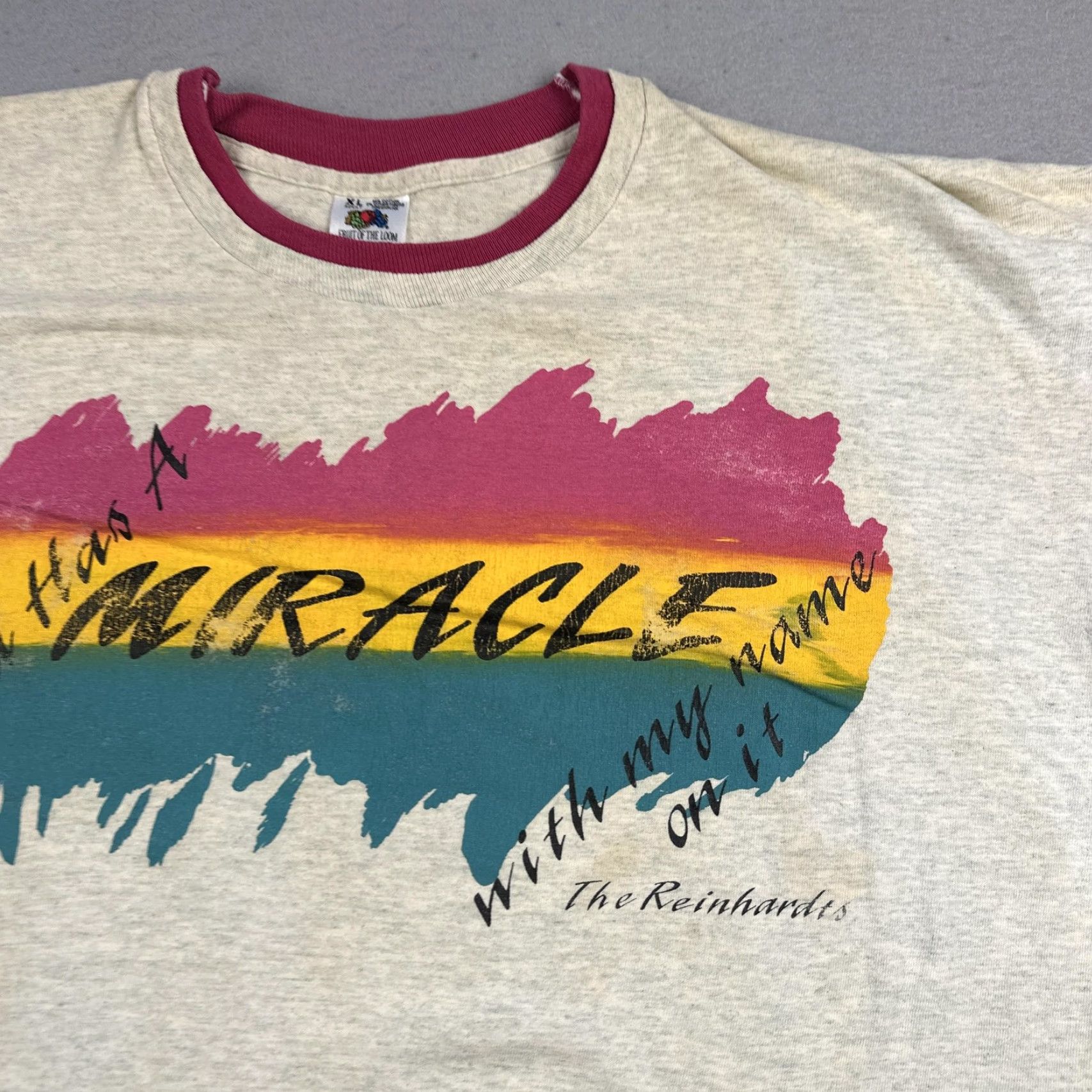 Fruit Of The Loom VINTAGE The Reinhardts Shirt Mens XL Heather Gray Ringer God Has A Miracle 90s Size US XL / EU 56 / 4 - 7 Thumbnail