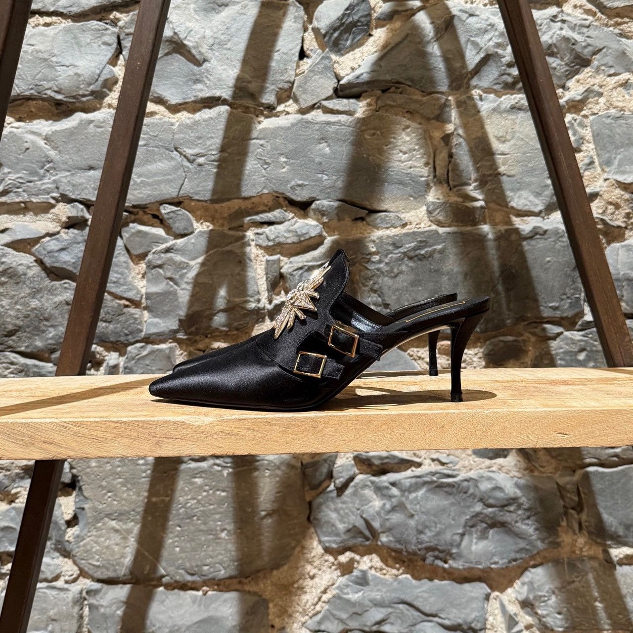 Roger Vivier Roger Vivier Black Satin Sin Star Strass 65 Heeled Mules Size US 8.5 / IT 38.5 - 6 Thumbnail