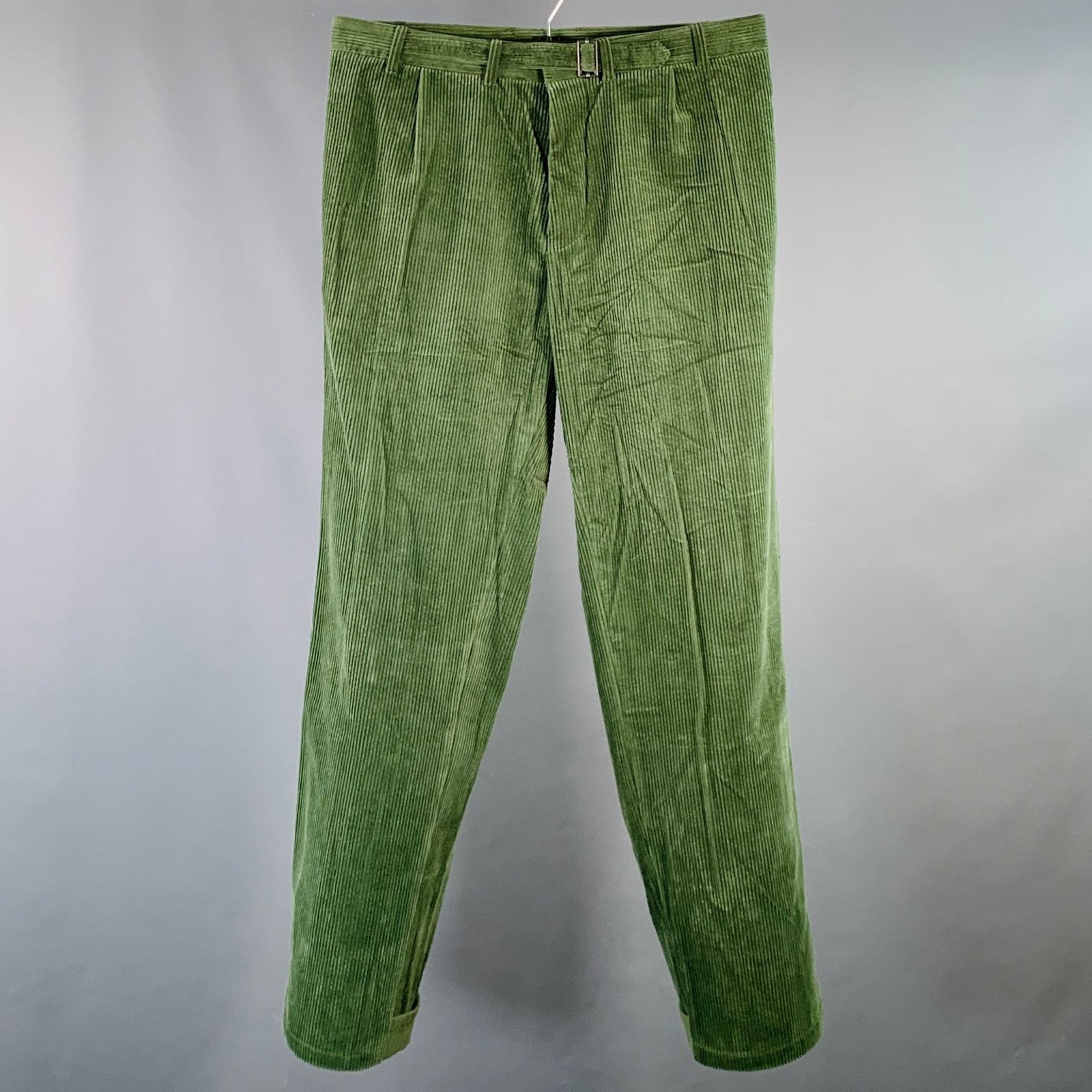 Haider Ackermann Size 34 Green Corduroy Cotton Blend Belted Casual Pants Size US 34 / EU 50 - 1 Thumbnail