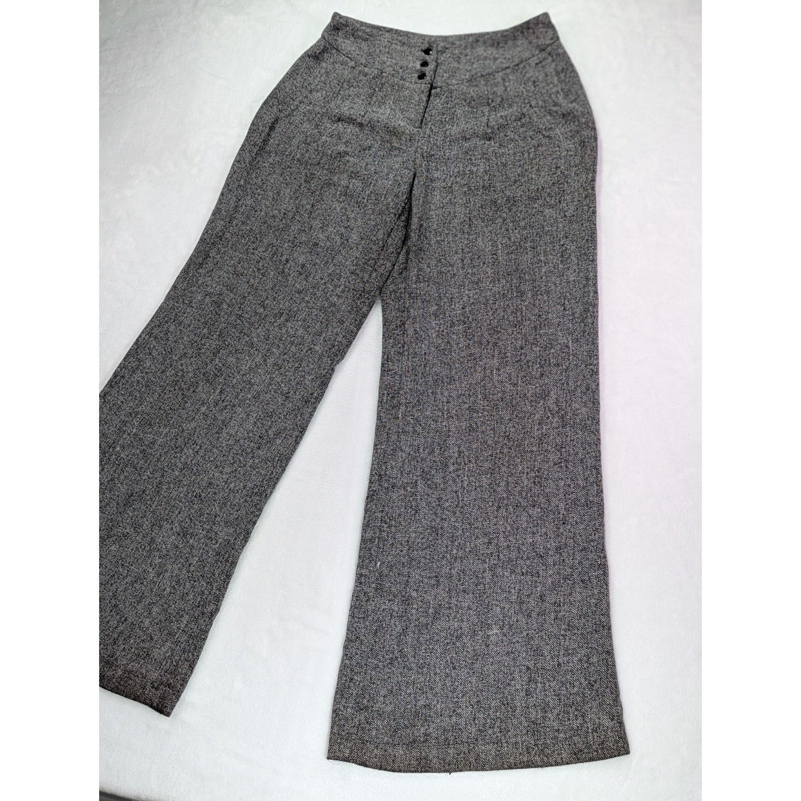 Other Sz 2 Black/White Wide Leg Mid Rise Herringbone Tweed VTG Y2K Size 26" / US 2 / IT 38 - 3 Thumbnail