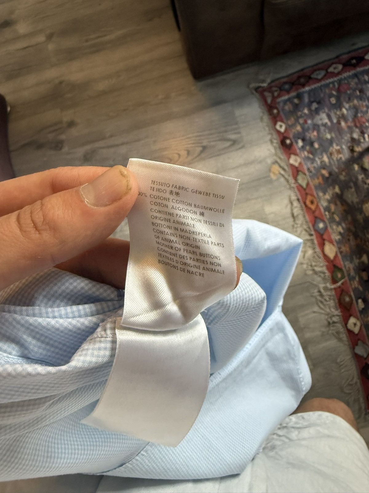 Gucci Light Blue Micro-Gingham Shirt with Striped Collar Size US M / EU 48-50 / 2 - 14 Thumbnail