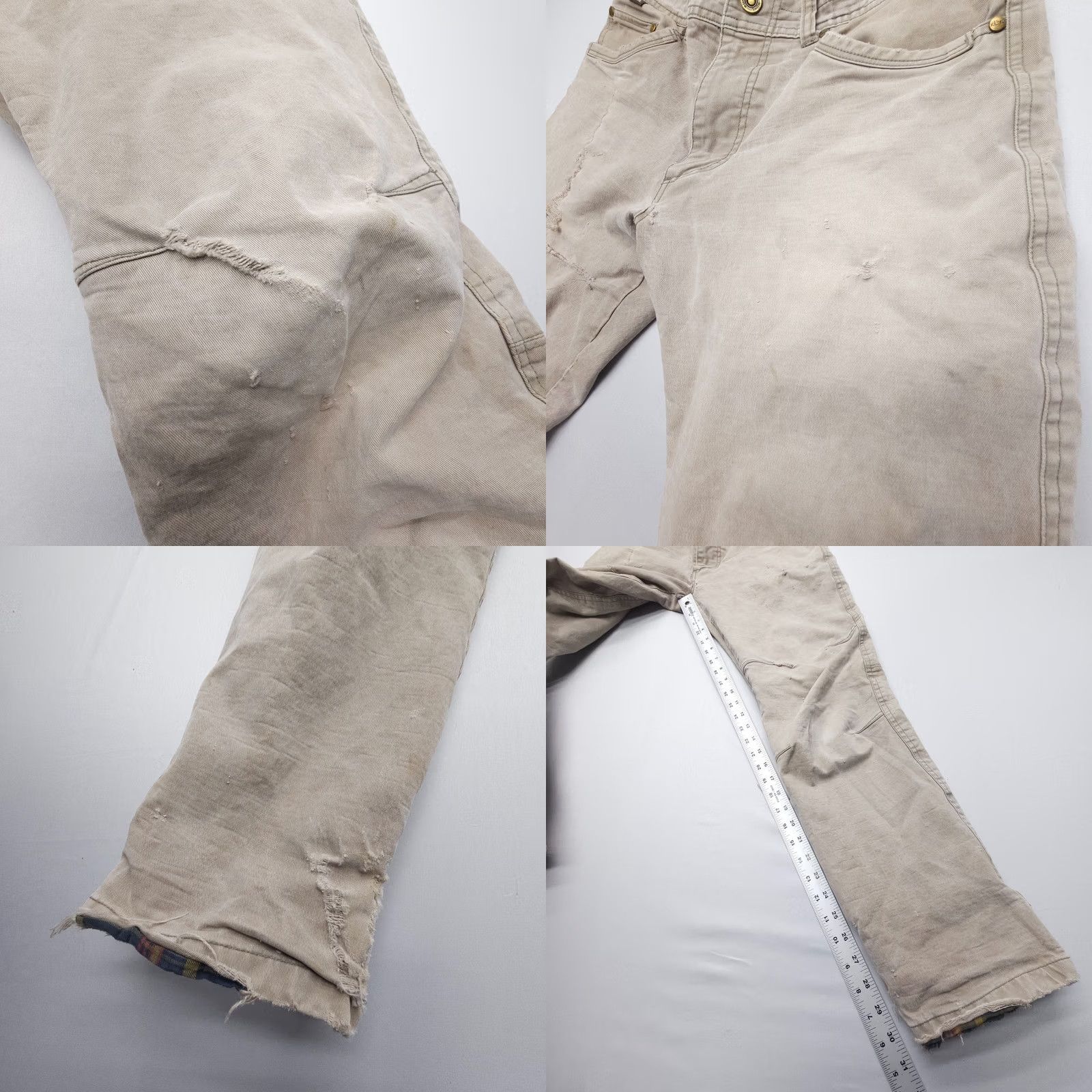 Thrasher Kuhl Rydr Pants Mens 30 x 32 Canvas Distressed Workwear 5-Pocket Denim Beige Color Regular Fit Chaud 90s Theme Mens Size US 30 / EU 46 - 8 Thumbnail