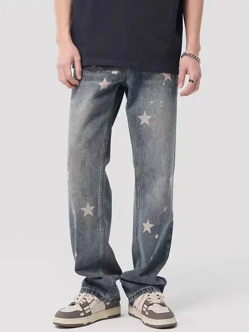 VIBE Vintage Star Print High Street Jeans Size US 30 / EU 46 - 1 Thumbnail