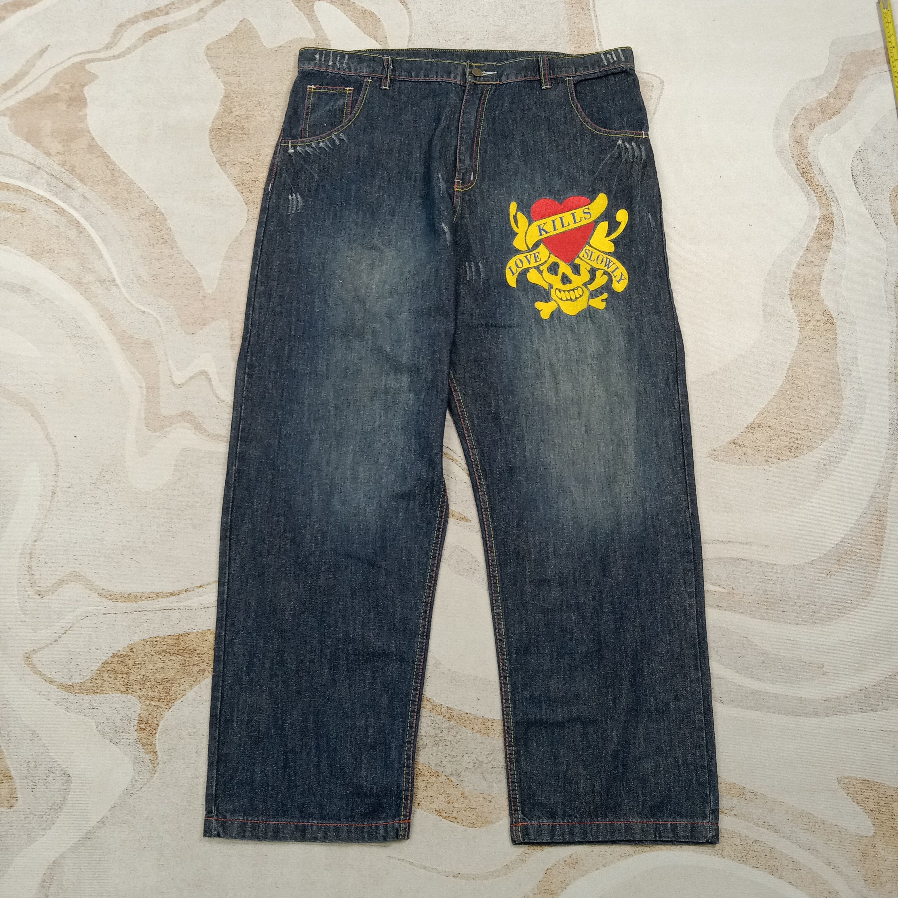 Ed Hardy Ed Hardy Embroidery Skull Art Baggy Denim Jeans C272N18 Size US 43 - 3 Thumbnail