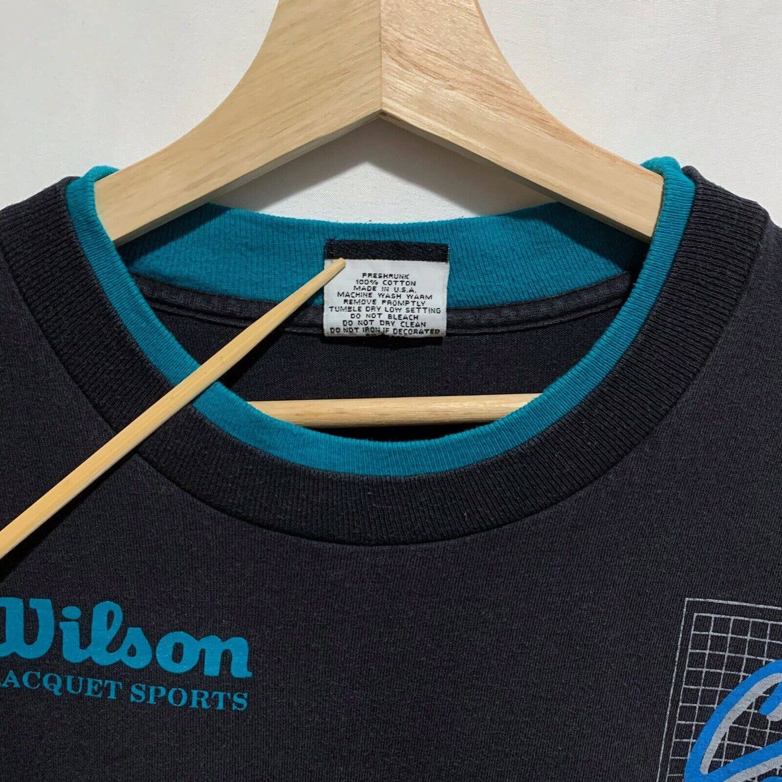 Vintage Vintage 90s Wilson Racquet Sports Rare T Shirt Size XL Black Size US XL / EU 56 / 4 - 6 Thumbnail