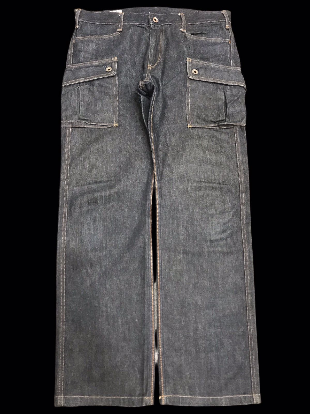 Japanese Brand 💥BIKER DENIM💥Raw SPELLBOUND Japan Sturdy Cargo Denim F208 Size US 35 - 1 Thumbnail