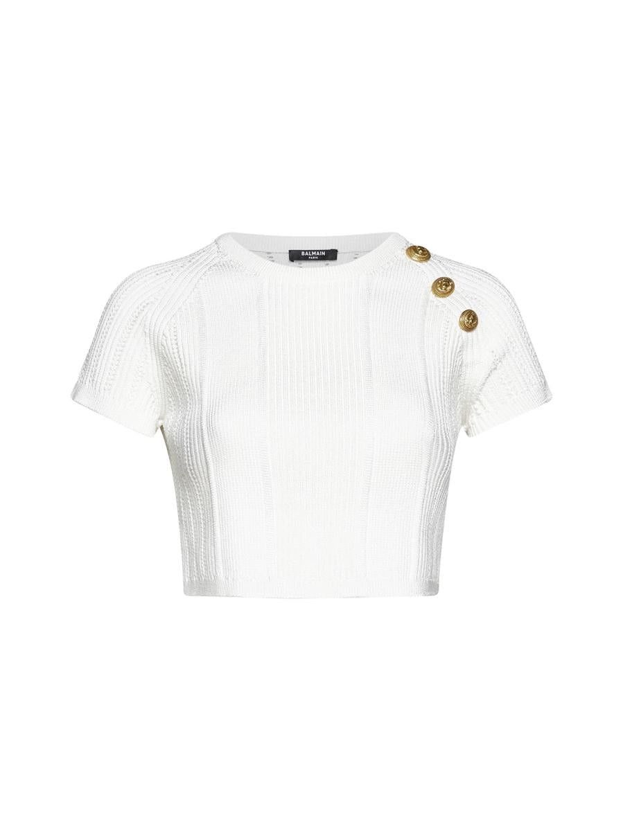 Balmain o1s1wg110825 3 Button Cropped Top in White Size S / US 4 / IT 40 - 1 Thumbnail