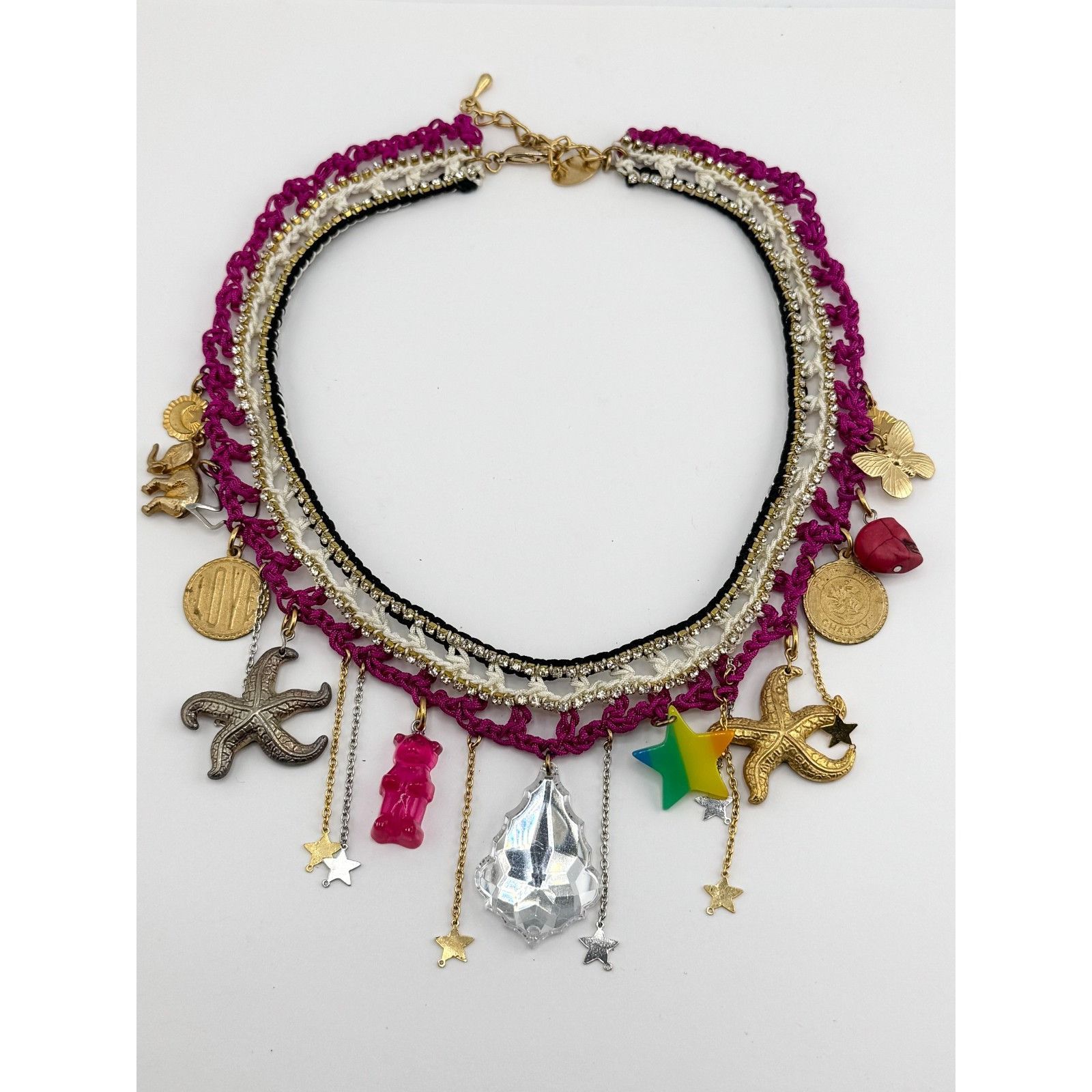Vintage Vintage crochet knit rhinestone collar charm necklace Size ONE SIZE - 2 Thumbnail