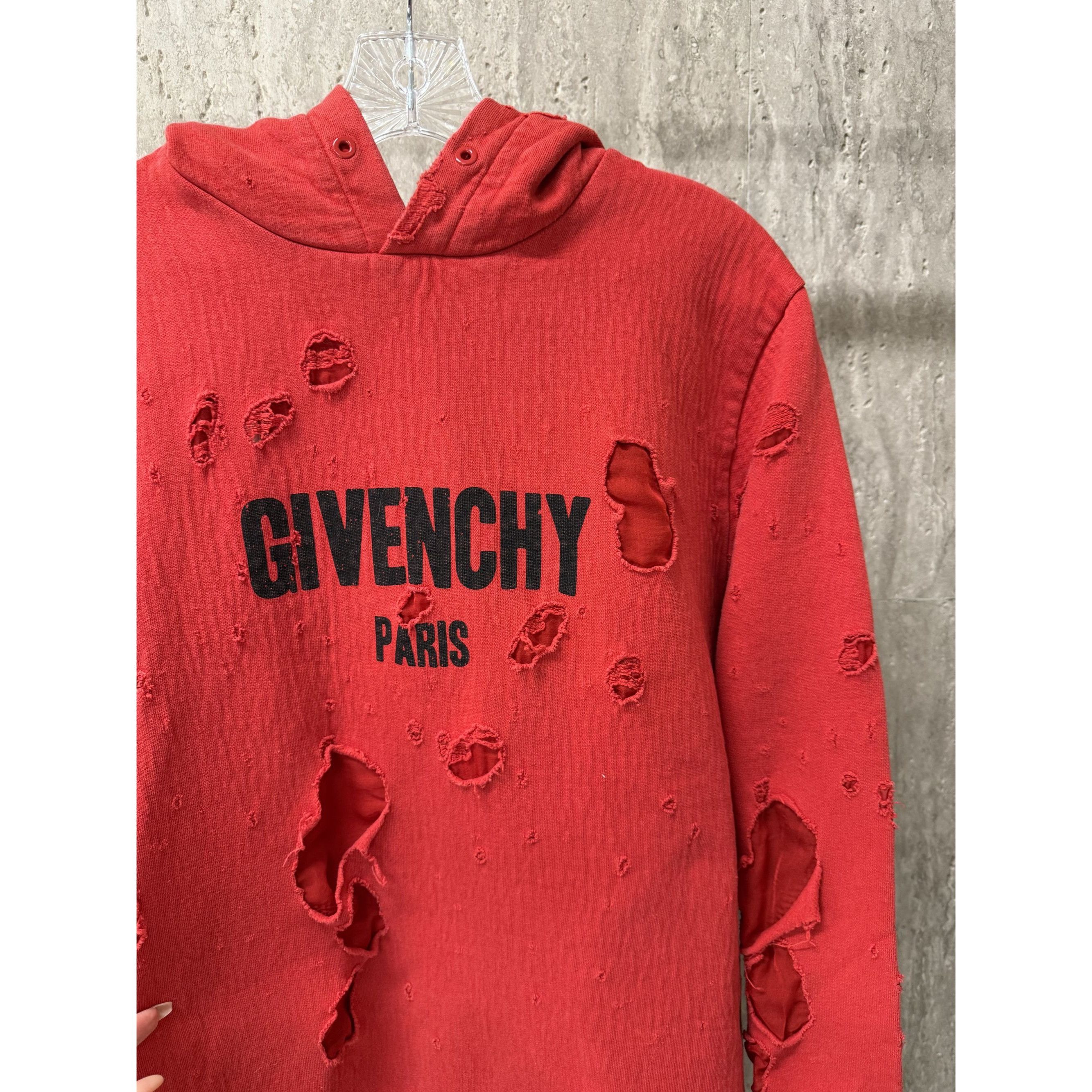 Givenchy Givenchy Paris Distressed Red Hoodie L 100% Cotton Polyester Size L / US 10 / IT 46 - 6 Thumbnail
