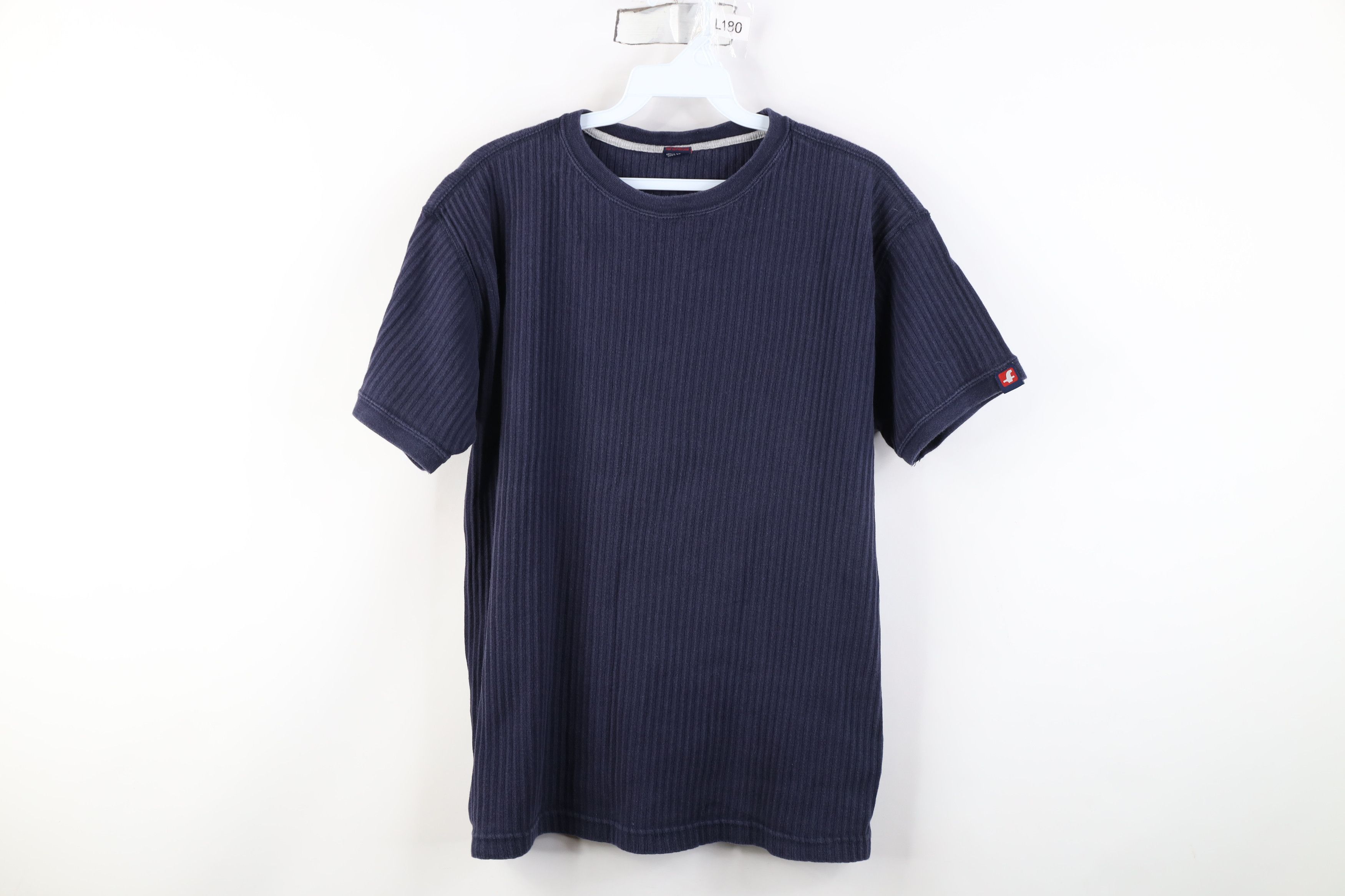 Vintage Vintage 90s Y2K Streetwear Cotton Ribbed Knit T-Shirt Blue Size US L / EU 52-54 / 3 - 1 Thumbnail