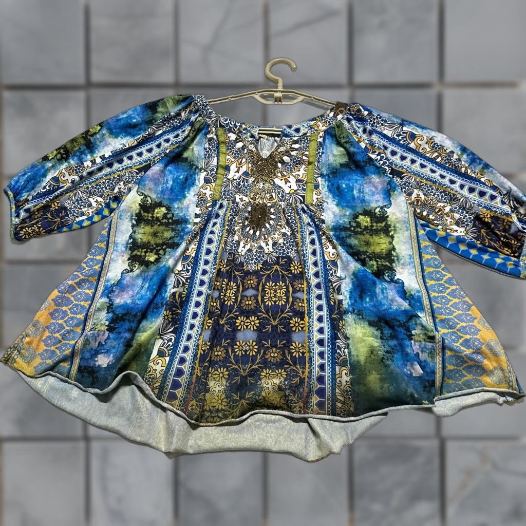 Vintage Y2K One World Blouse S Blue Paisley 3/4 Sleeve Bohemian Tunic Women Regular Polyester Vintage: No | Casual, Business Size S / US 4 / IT 40 - 1 Thumbnail