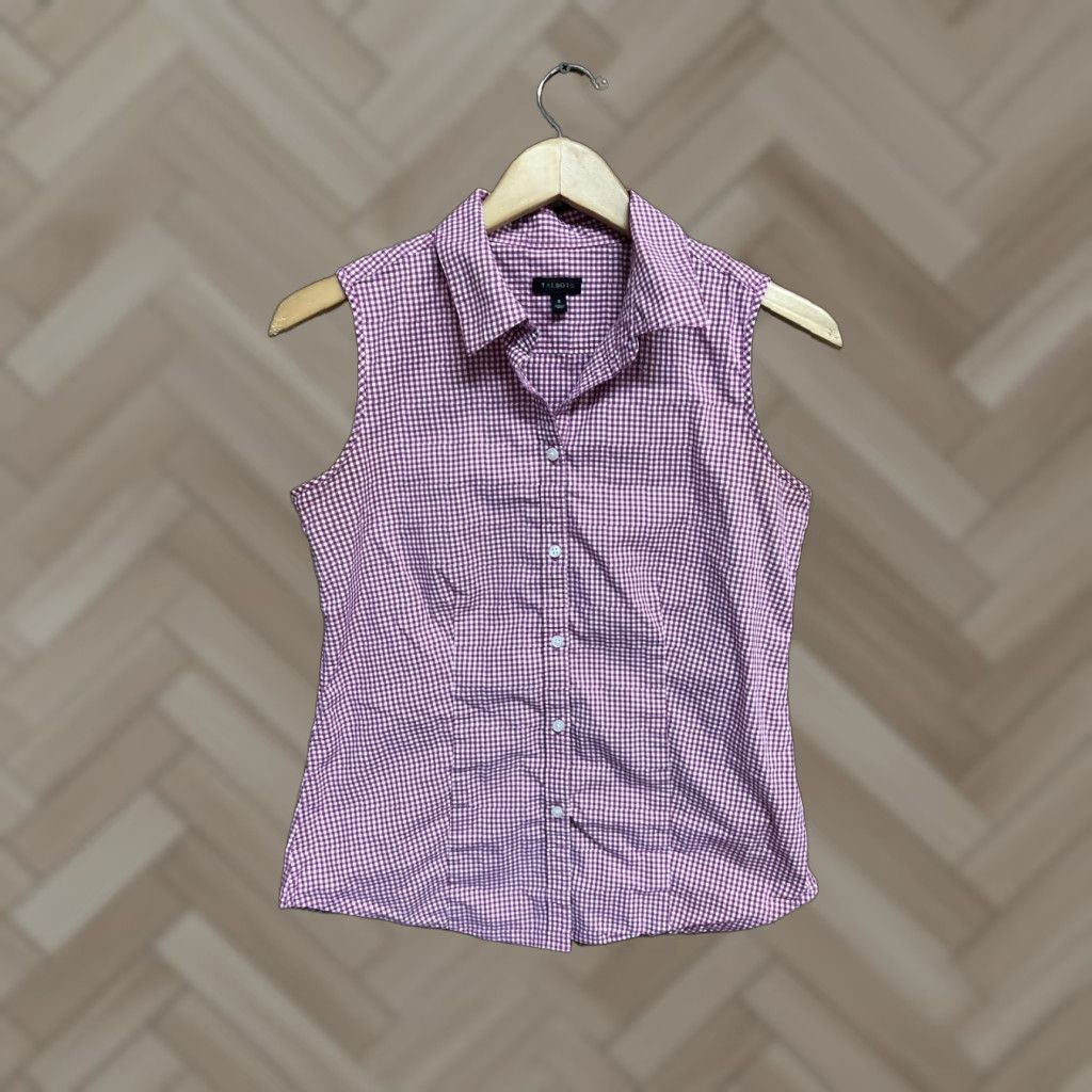Talbots Talbots Womens Red Checkered Sleeveless Button-Up Shirt Size 8 Collared Size M / US 6-8 / IT 42-44 - 1 Thumbnail