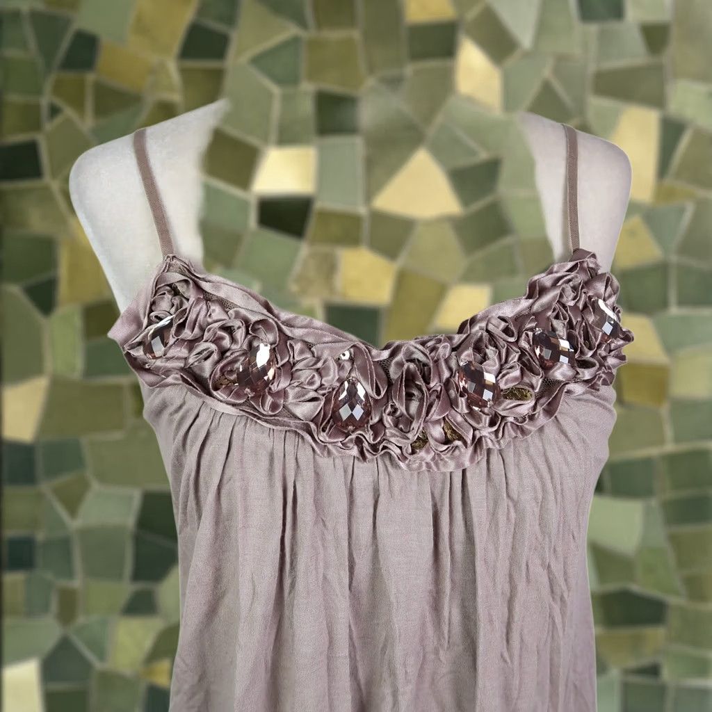 Forever 21 VINTAGE Forever 21 Bubble Camisole Tank Top S Gray Beaded Rhinestone Bohemian Sleeveless Women's Vintage 90s Y2K Club Casual Party/Cocktail Shirt Size S / US 4 / IT 40 - 1 Thumbnail