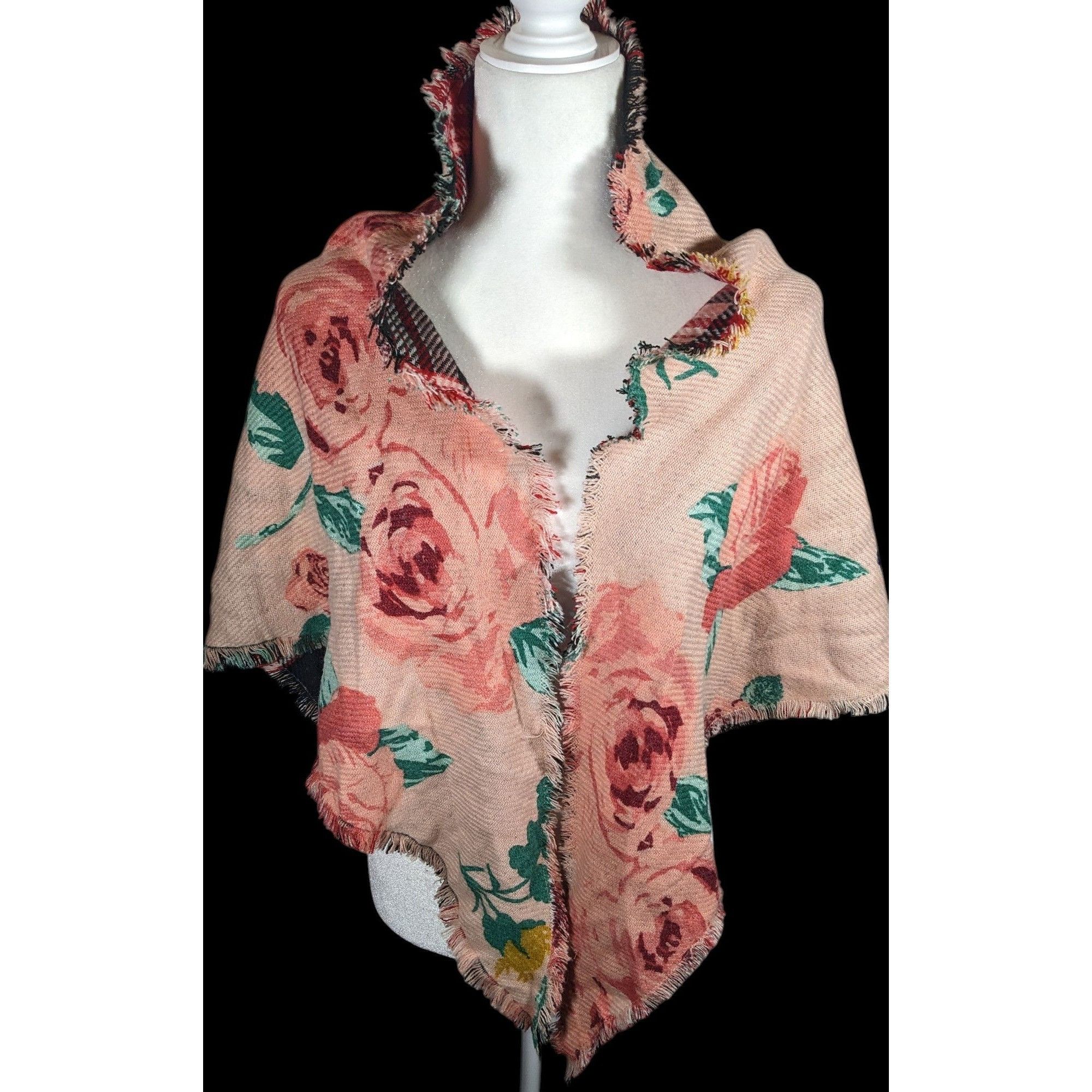 Other Candies Reversible Plaid And Pink Floral Triangle Shawl Size ONE SIZE - 2 Thumbnail