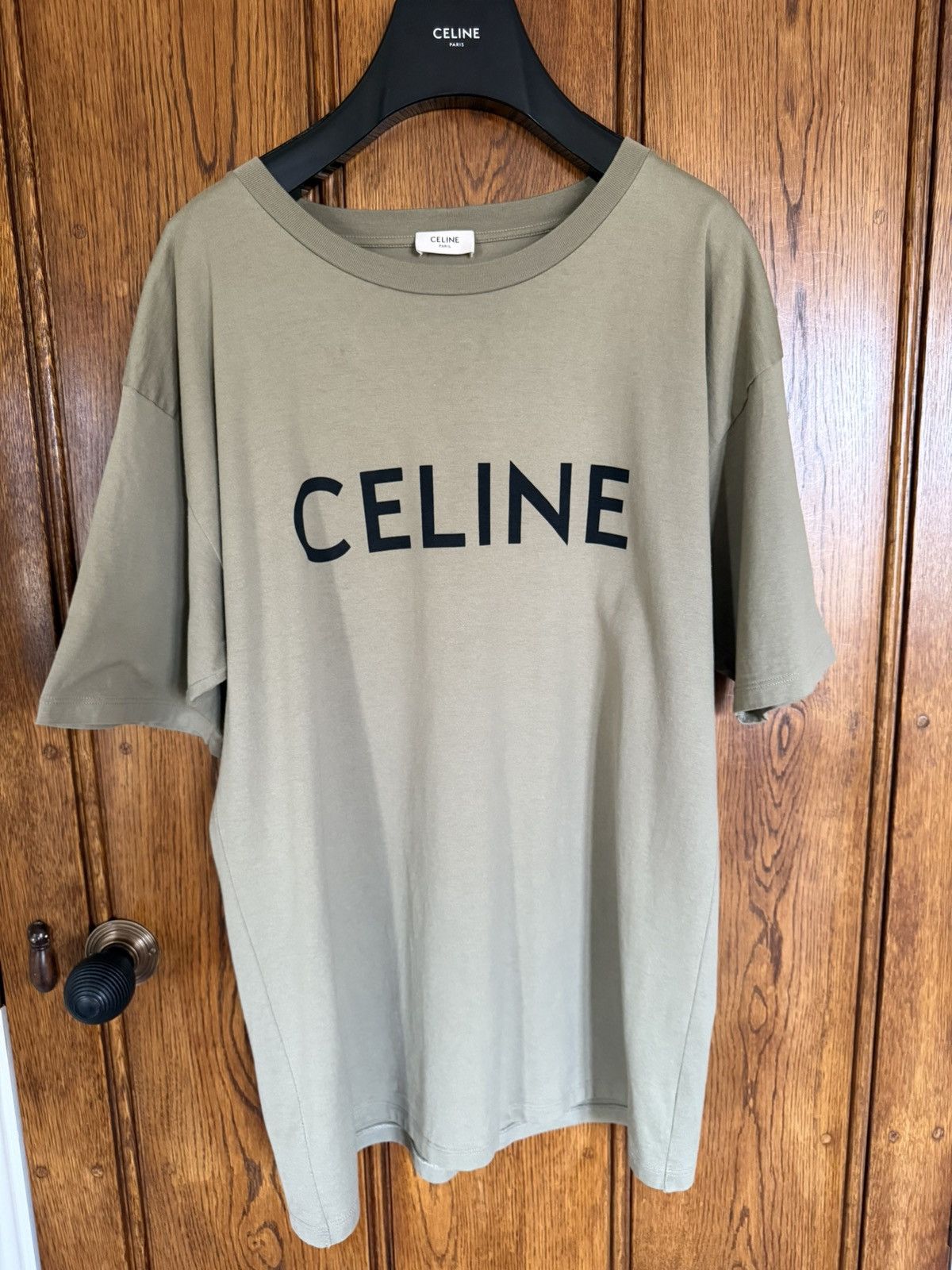 Celine $590 Celine green army logo t shirt Hedi Slimane XL tee