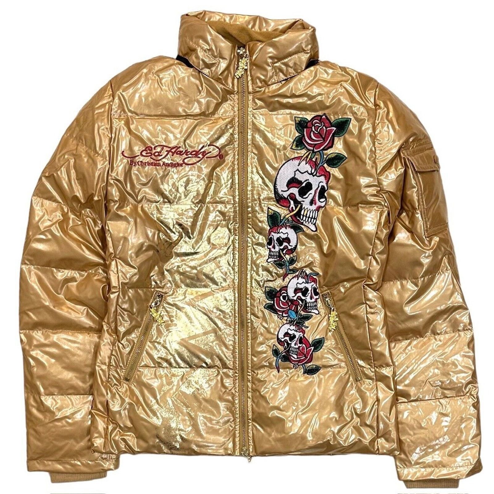 Ed Hardy Ed Hardy by Christian Audigier Women's Gold Puffer Jacket Size M / US 6-8 / IT 42-44 - 7 Thumbnail