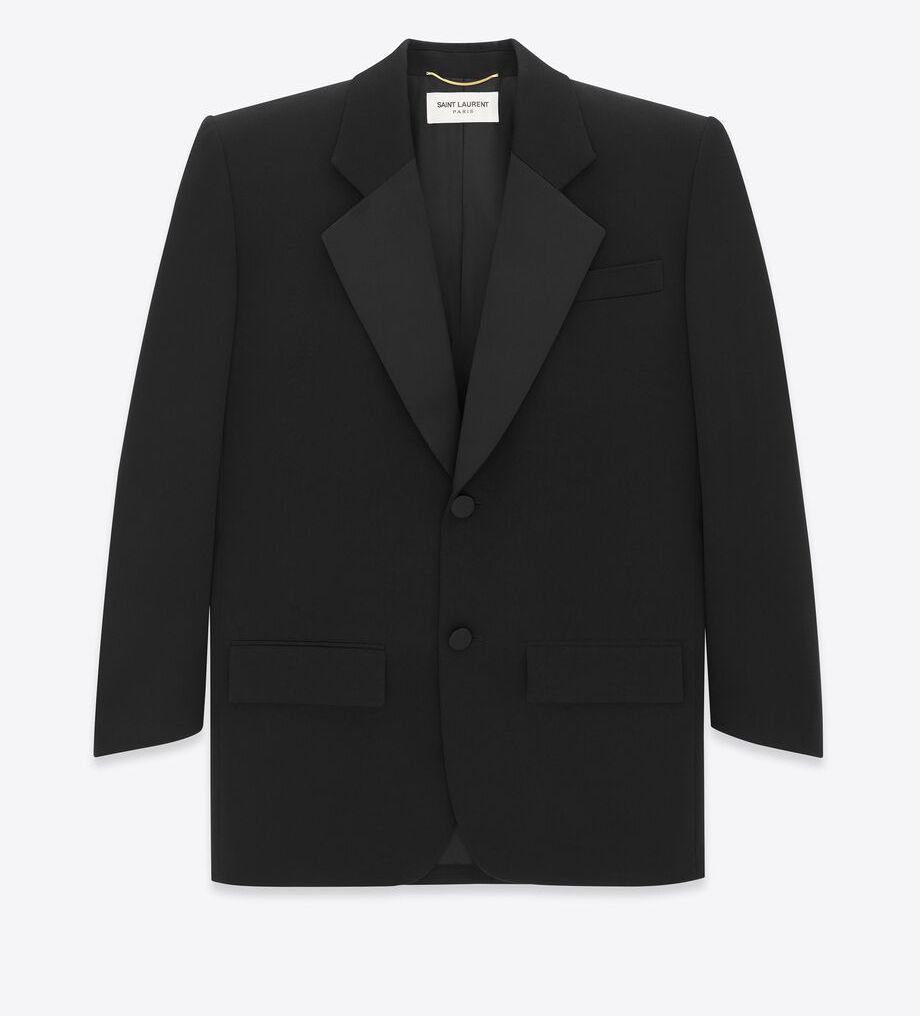 Saint Laurent Paris o1s1wg111224 Trimmed Grain De Poudre Wool Blazer in Black Size S / US 4 / IT 40 - 1 Thumbnail