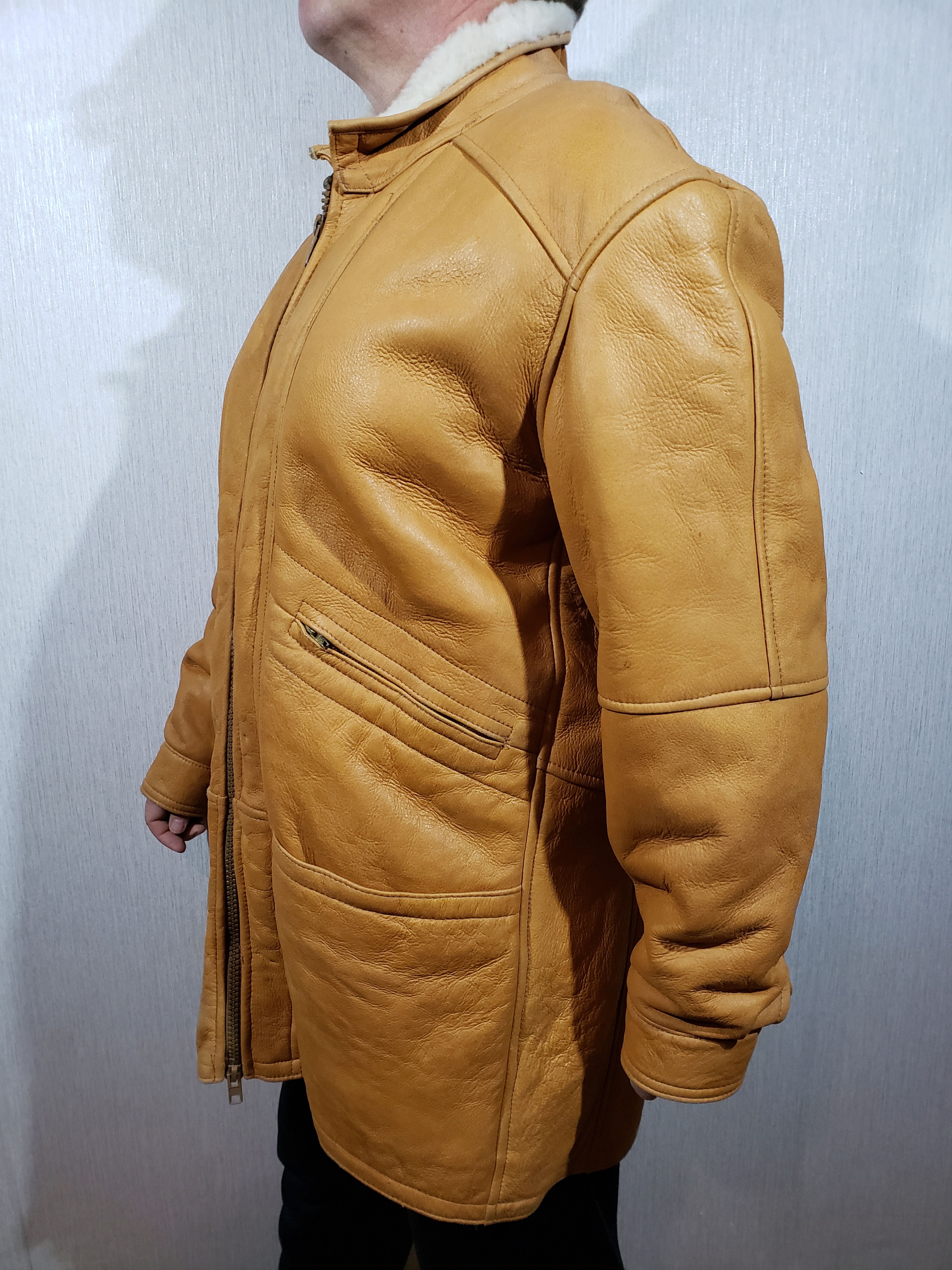 Other Men's brown sheepskin coat with plastic zipper. Size US XL / EU 56 / 4 - 2 Thumbnail