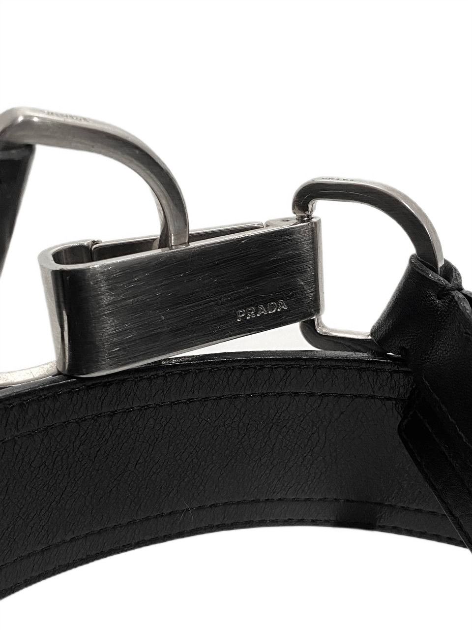 Prada Prada Logo Hook Leather Silver Black Belt Vintage Y2K Women Size ONE SIZE - 6 Thumbnail