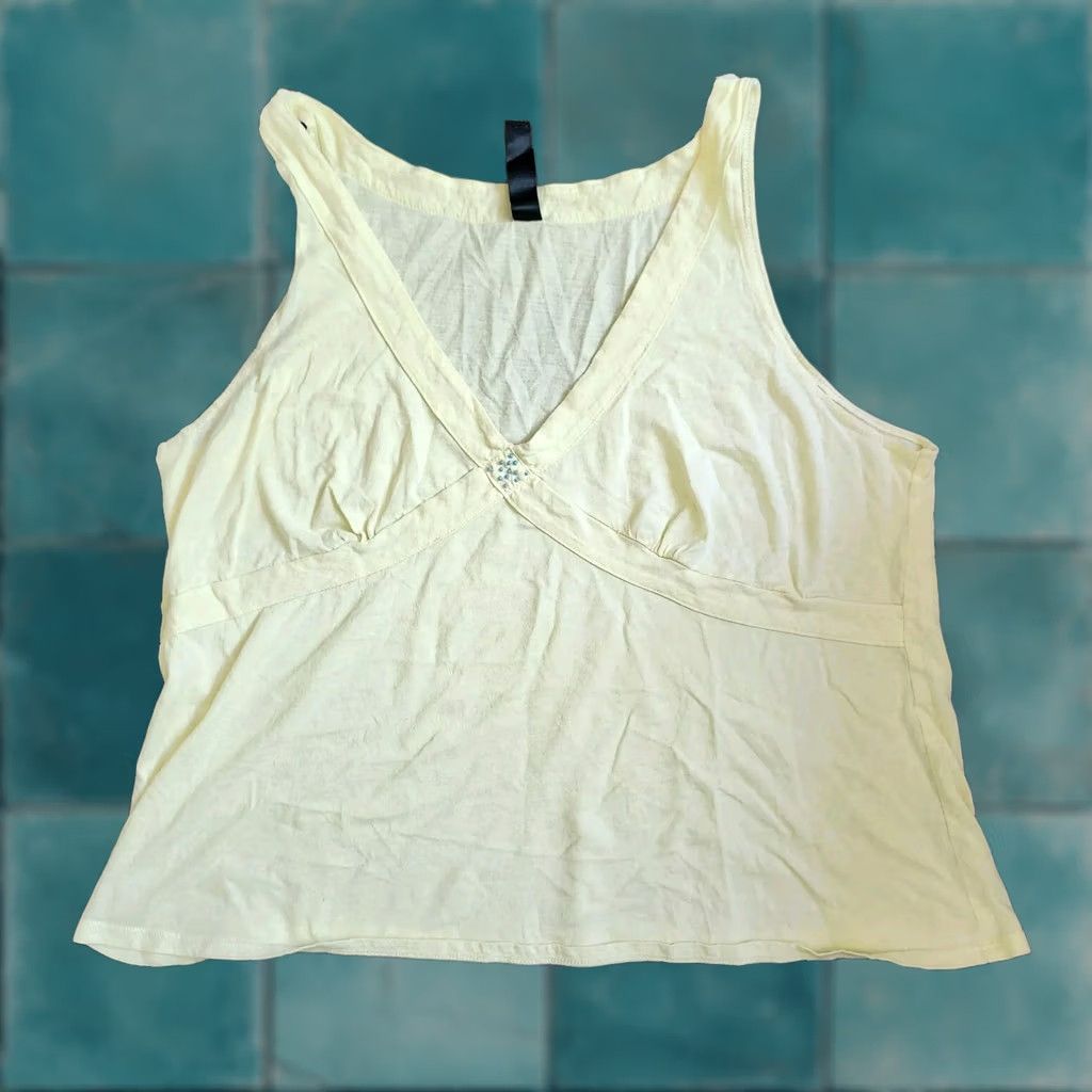 Vintage Planet Sleep Tank Shirt Juniors Adult Large Women Yellow Sleeveless Pullover 100% Cotton Casual School Modern Basic Summer Spring Fall Size L / US 10 / IT 46 - 1 Thumbnail