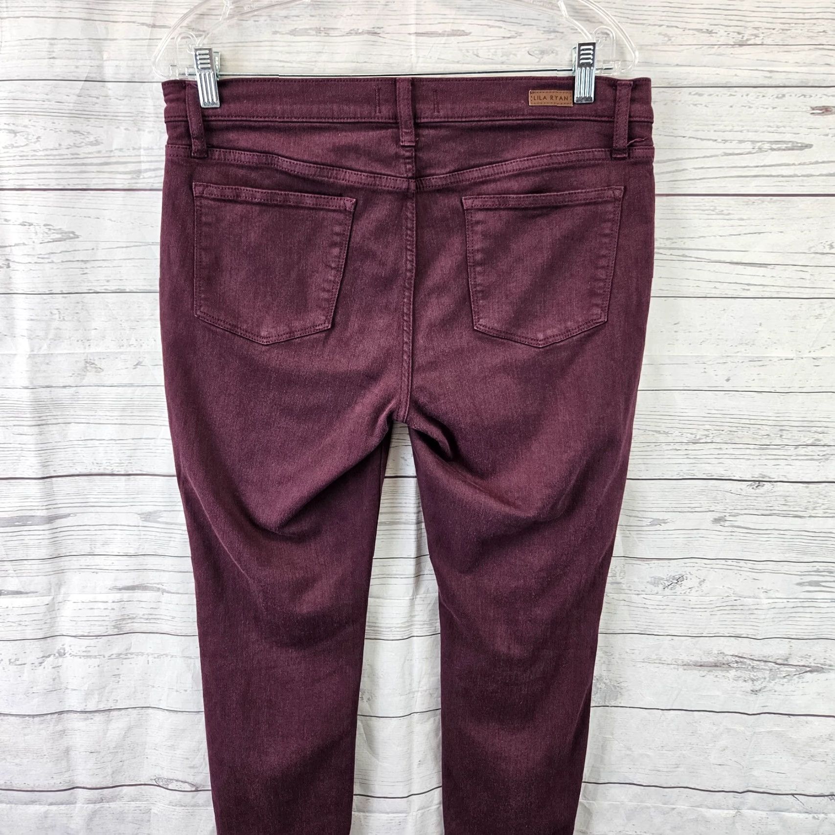 Vintage Lila Ryan Womens Cropped Pants Sz 30P Burgundy Mid Rise Cotton Blend Skinny Front Zip Petite Size 30" / US 8 / IT 44 - 4 Thumbnail