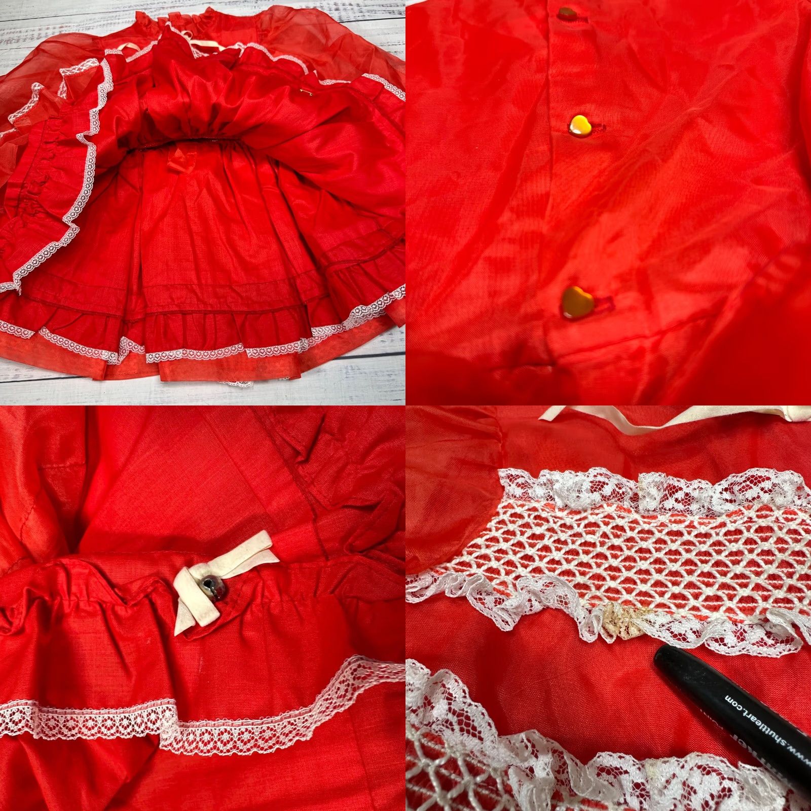 Vintage Vtg Martha's Miniatures Girls Ruffled Circle Dress Size 6 Red Lace Trim Long Slv Size ONE SIZE - 8 Thumbnail