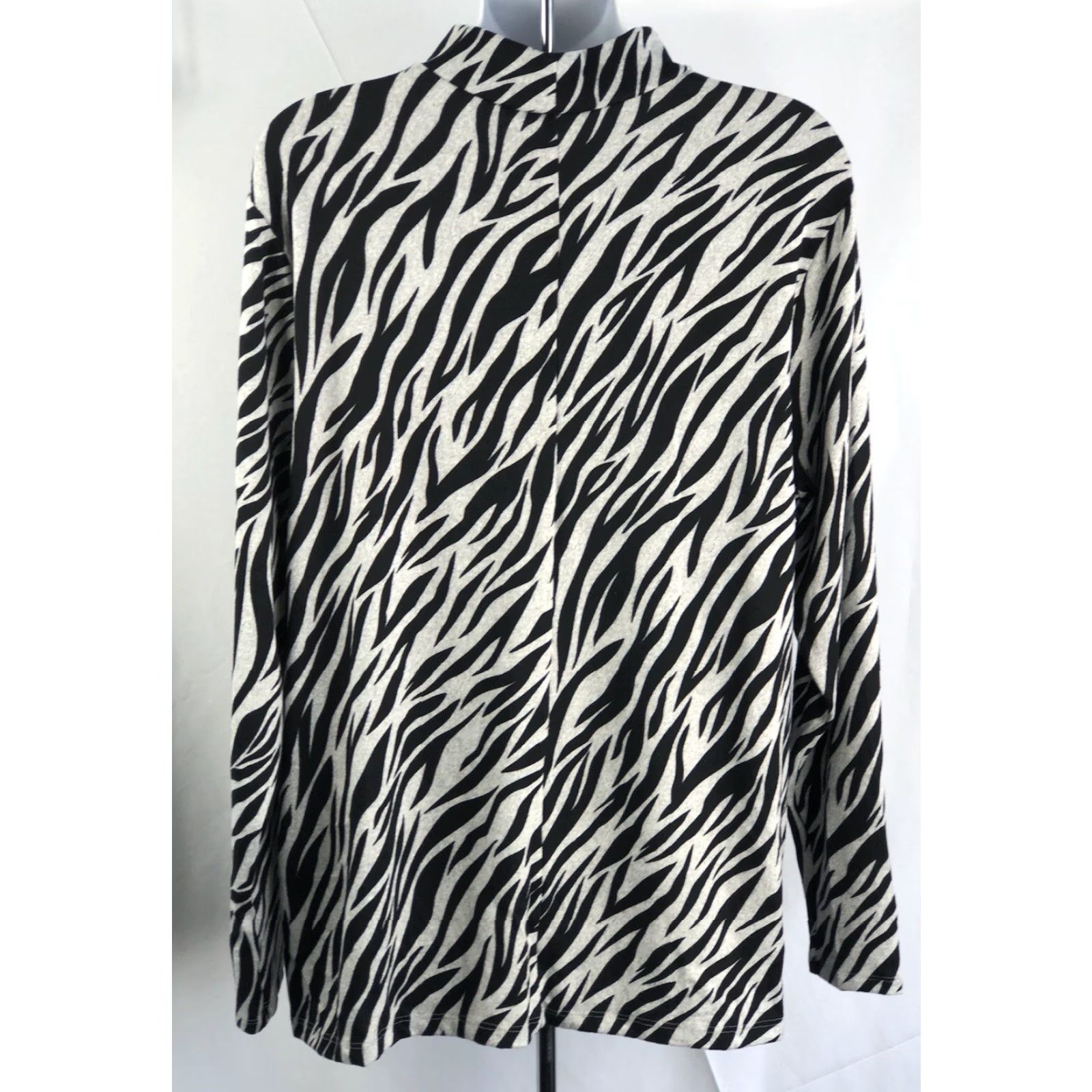 Vintage Terra & Sky Mock neck Sweater 1X Black Long Sleeve Zebra Light Knit Wool? Size XL / US 12-14 / IT 48-50 - 3 Thumbnail