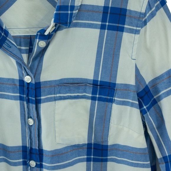 J.Crew J.Crew Factory Ivory & Blue Plaid Flannel Shirt Boy Fit Size S / US 4 / IT 40 - 2 Thumbnail