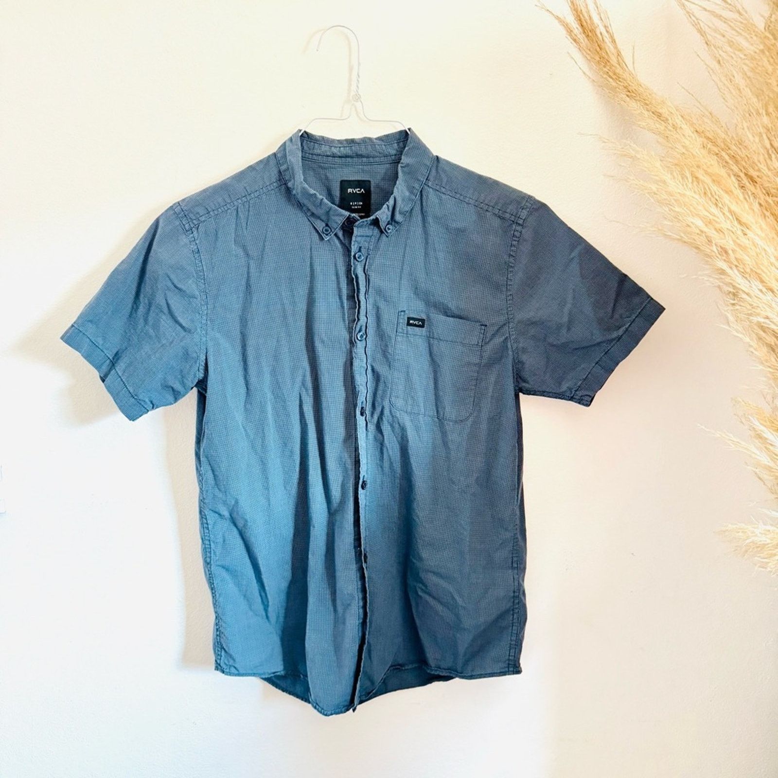 RVCA RVCA Dark Navy Blue White Square Button Short Sleeve Shirt Size US S / EU 44-46 / 1 - 2 Thumbnail