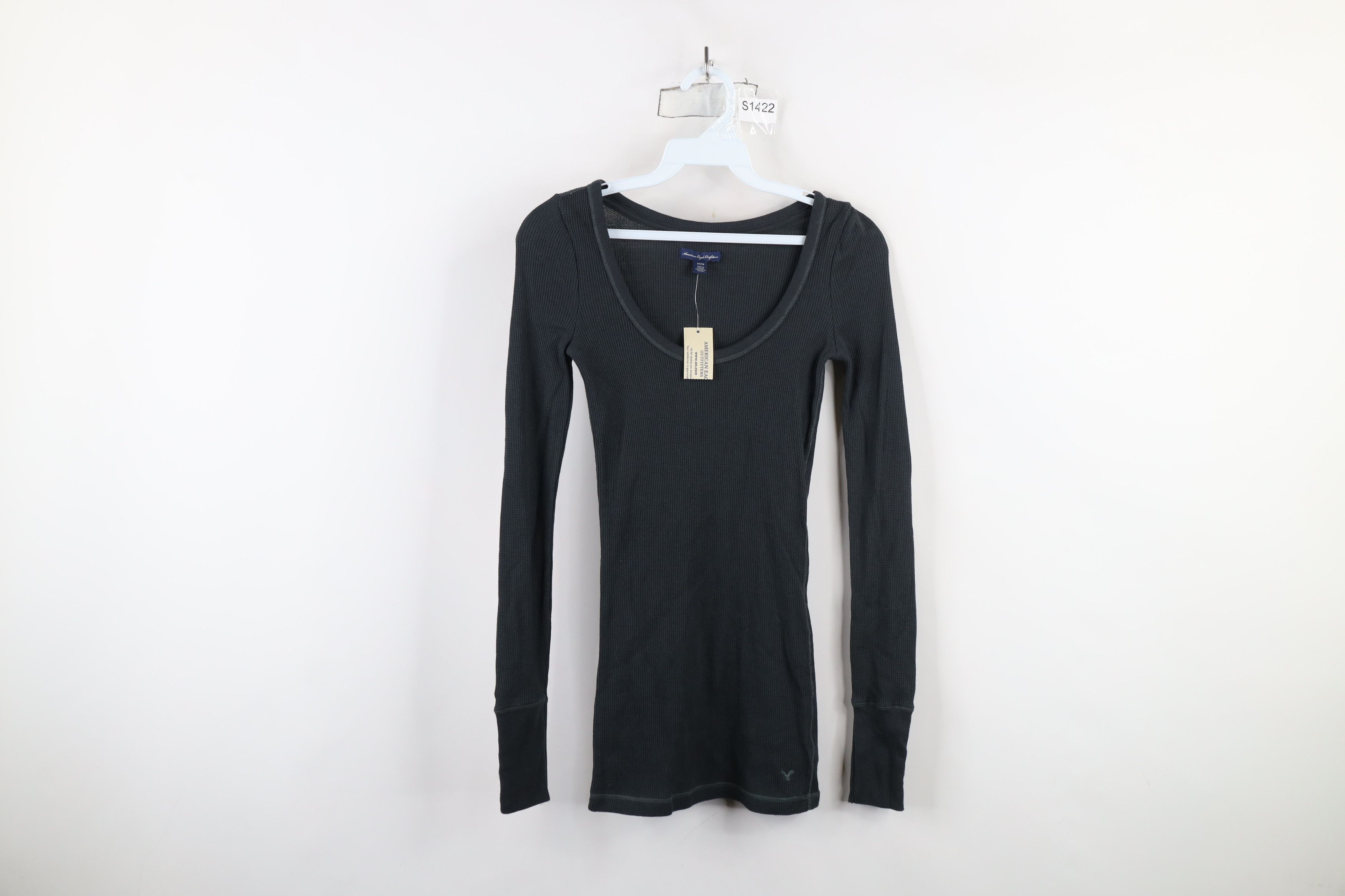 American Eagle Outfitters × Vintage NOS Vintage Y2K American Eagle Waffle Knit T-Shirt Gray Size XS / US 0-2 / IT 36-38 - 1 Thumbnail
