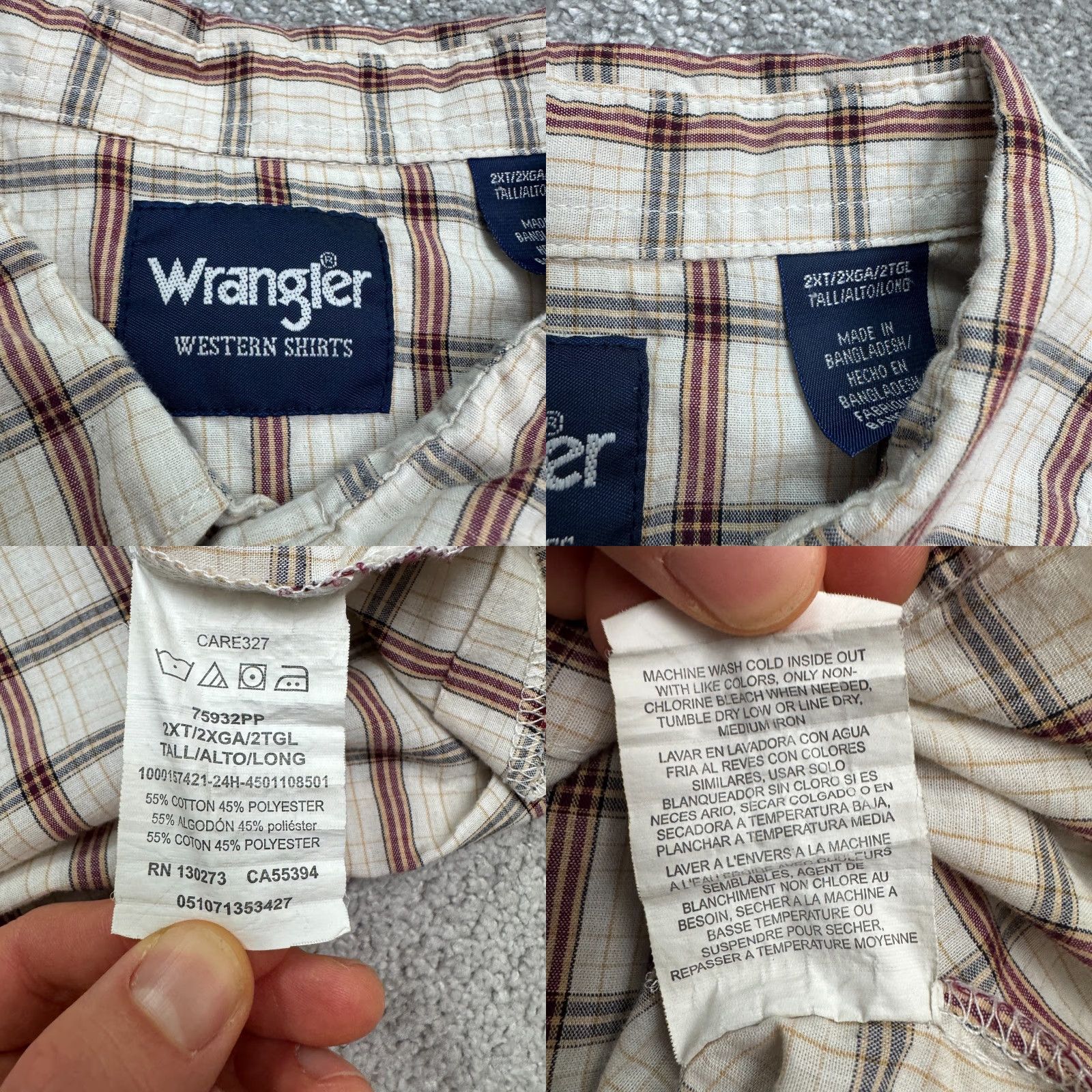 Wrangler Wrangler Shirt Mens 2XL Tall Brown Long Sleeve Western Button-Up Plaid Casual Workwear All Seasons Classic Outdoor 56 in Chest Mens Size US XXL / EU 58 / 5 - 8 Thumbnail