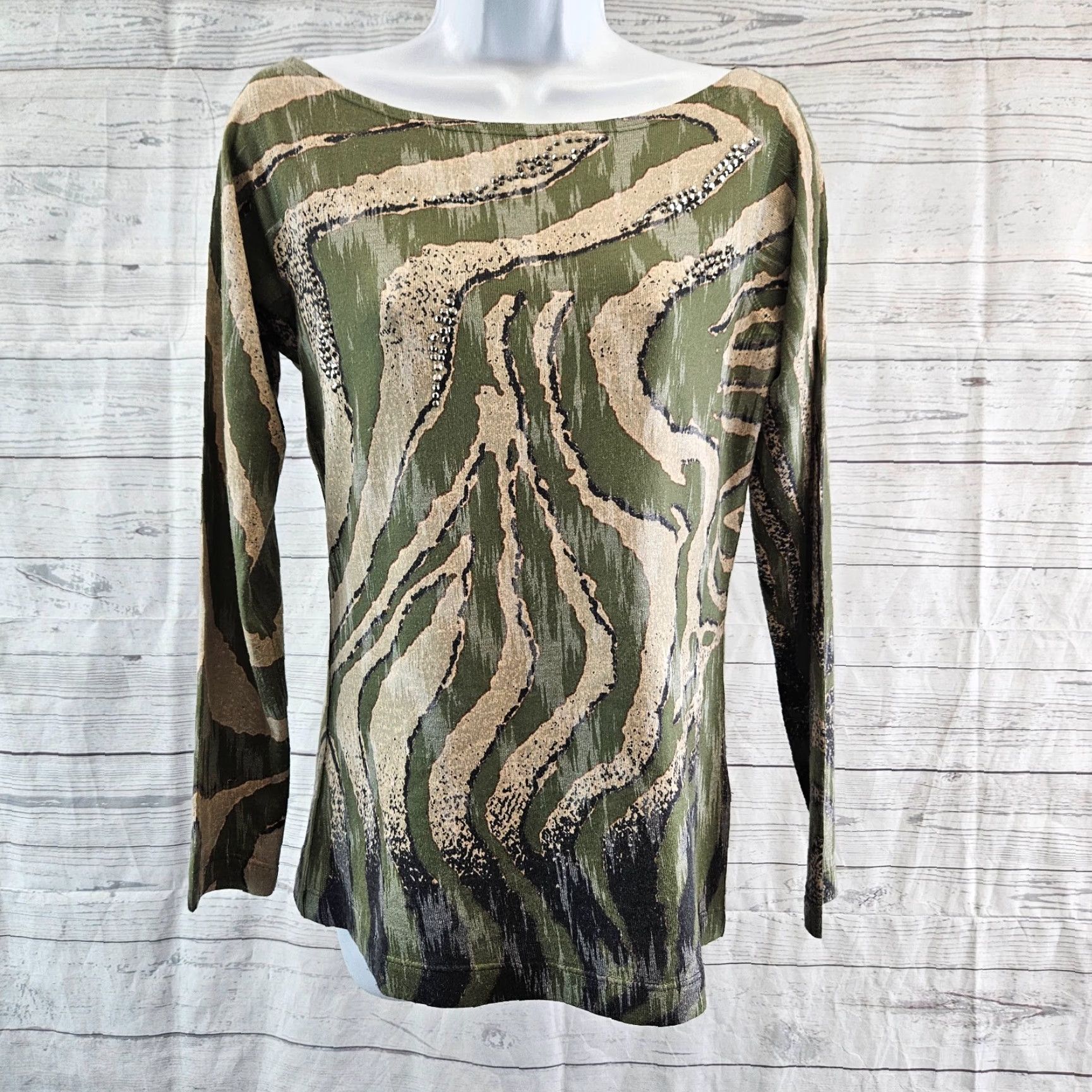 Vintage Nally & Millie Womens Knit Top S Green Long Sleeve Embellished Blouse Size S / US 4 / IT 40 - 2 Thumbnail