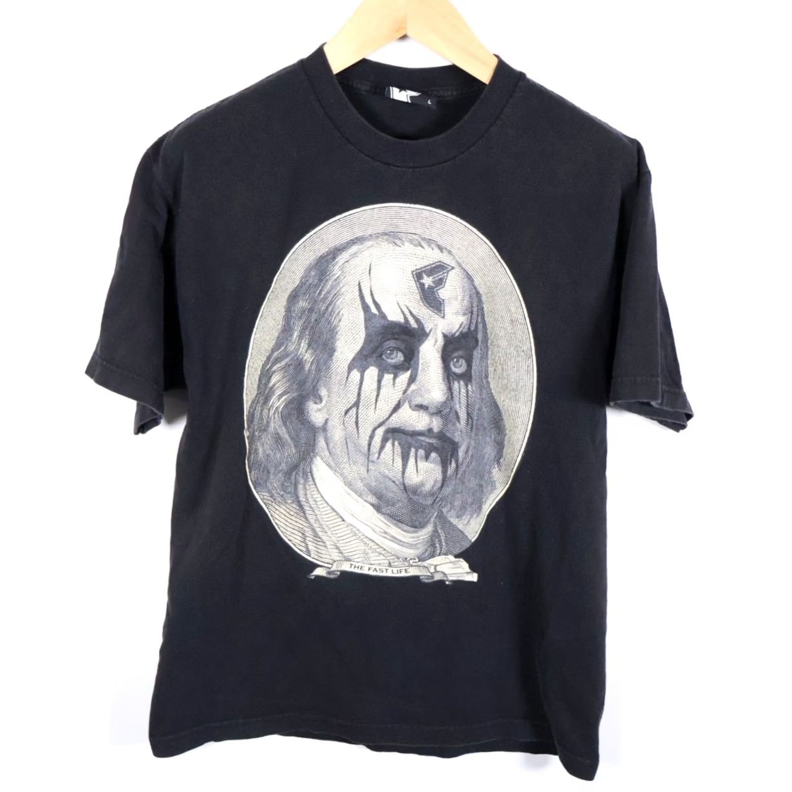 Vintage Famous Stars & Straps T-Shirt Mens Large Ben Franklin VTG Black Graphic Print Crew Neck 2000s Retro Short Sleeve Cotton Jersey Size US S / EU 44-46 / 1 - 2 Thumbnail