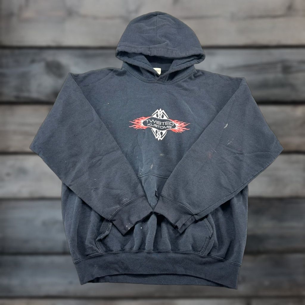 Twisted X **VINTAGE Biker Hoodie Mens L Black Distressed Y2K** User: Vintage Biker Hoodie Mens L Black Flame Twisted Kustoms Thrashed Distressed Y2K Size US L / EU 52-54 / 3 - 1 Thumbnail