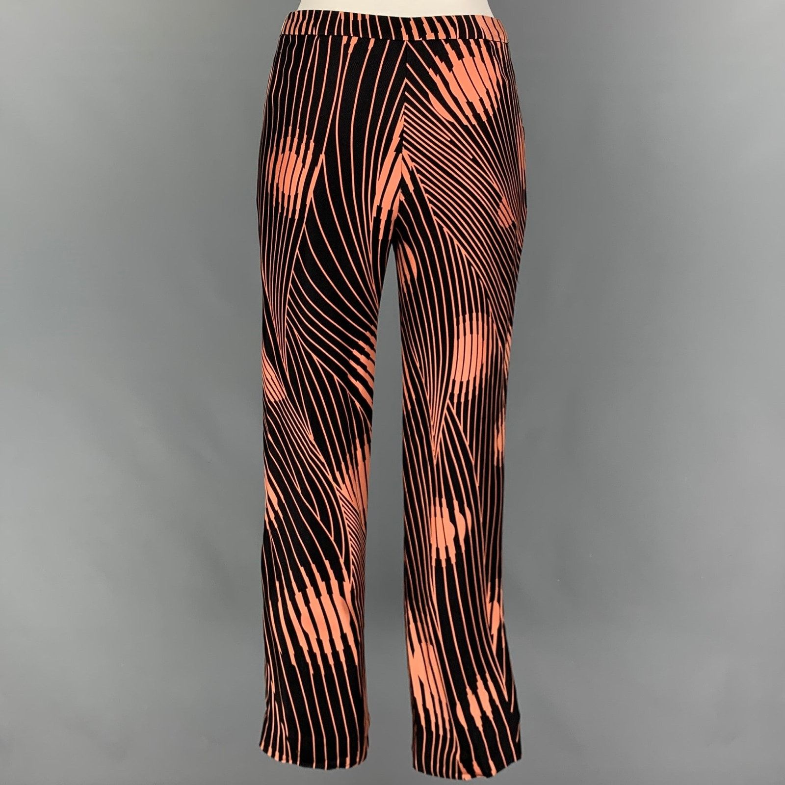 Versace Size 4 Black Coral Abstract Flat Front Casual Pants Size 27" / US 4 / IT 40 - 2 Thumbnail