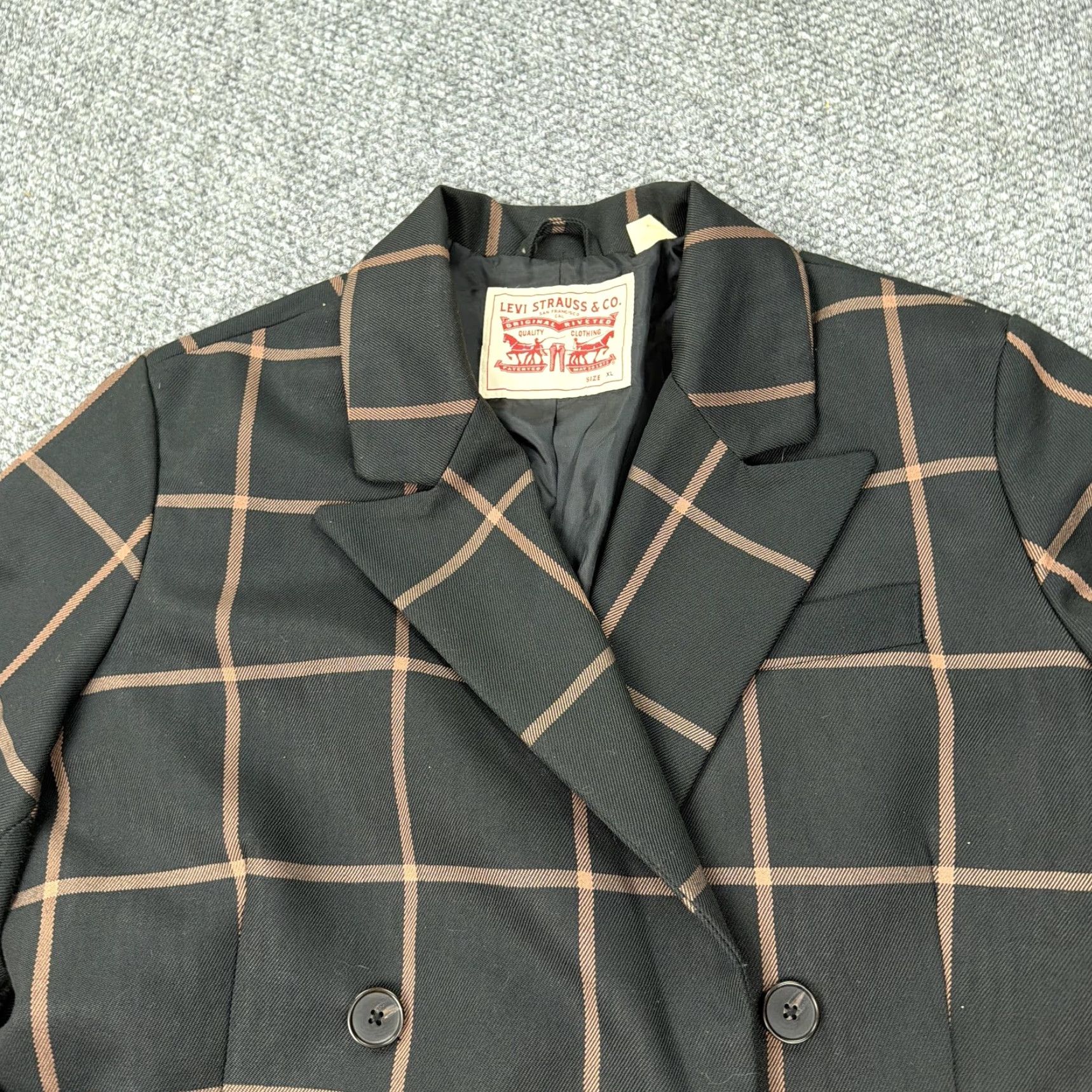 Levi's Levis Strauss Blazer XL Black Windowpane Plaid Double Breasted Jacket Womens Size XL / US 12-14 / IT 48-50 - 2 Thumbnail