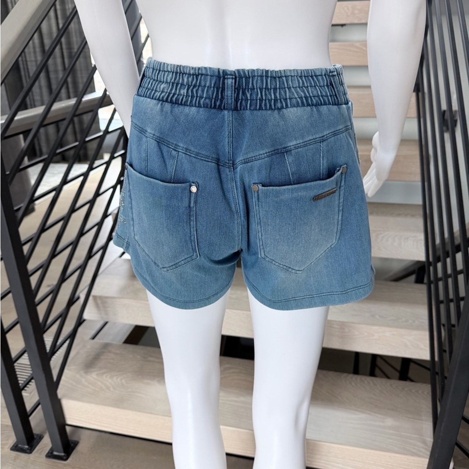 Other New Y2K Pitbull Blue Denim Jeans Shorts Butt sculpting Size 27" / US 4 / IT 40 - 4 Thumbnail