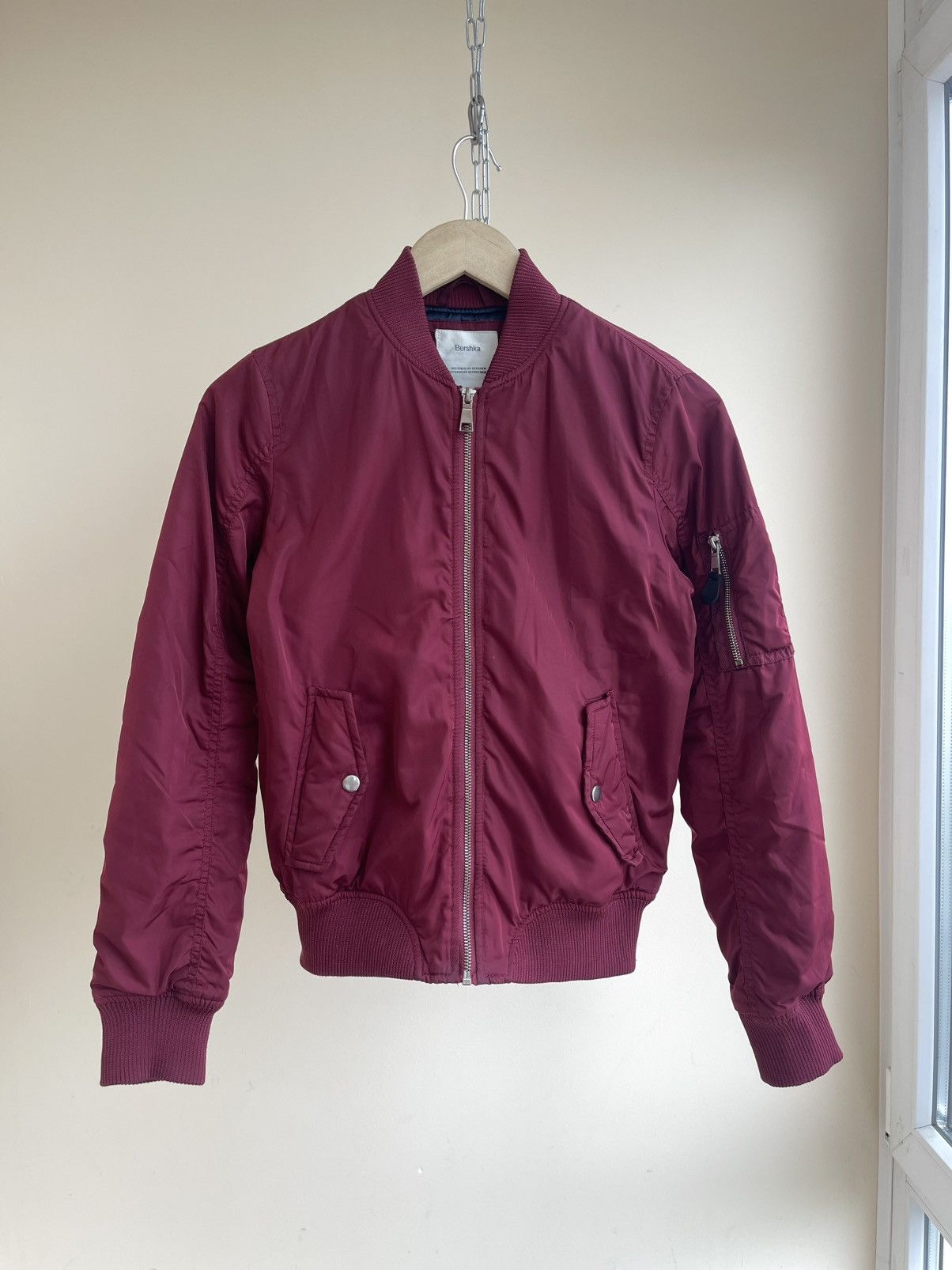 Bershka Bershka Premium Collection MA-1 Bomber Jacket Burgundy Size XS / US 0-2 / IT 36-38 - 1 Thumbnail
