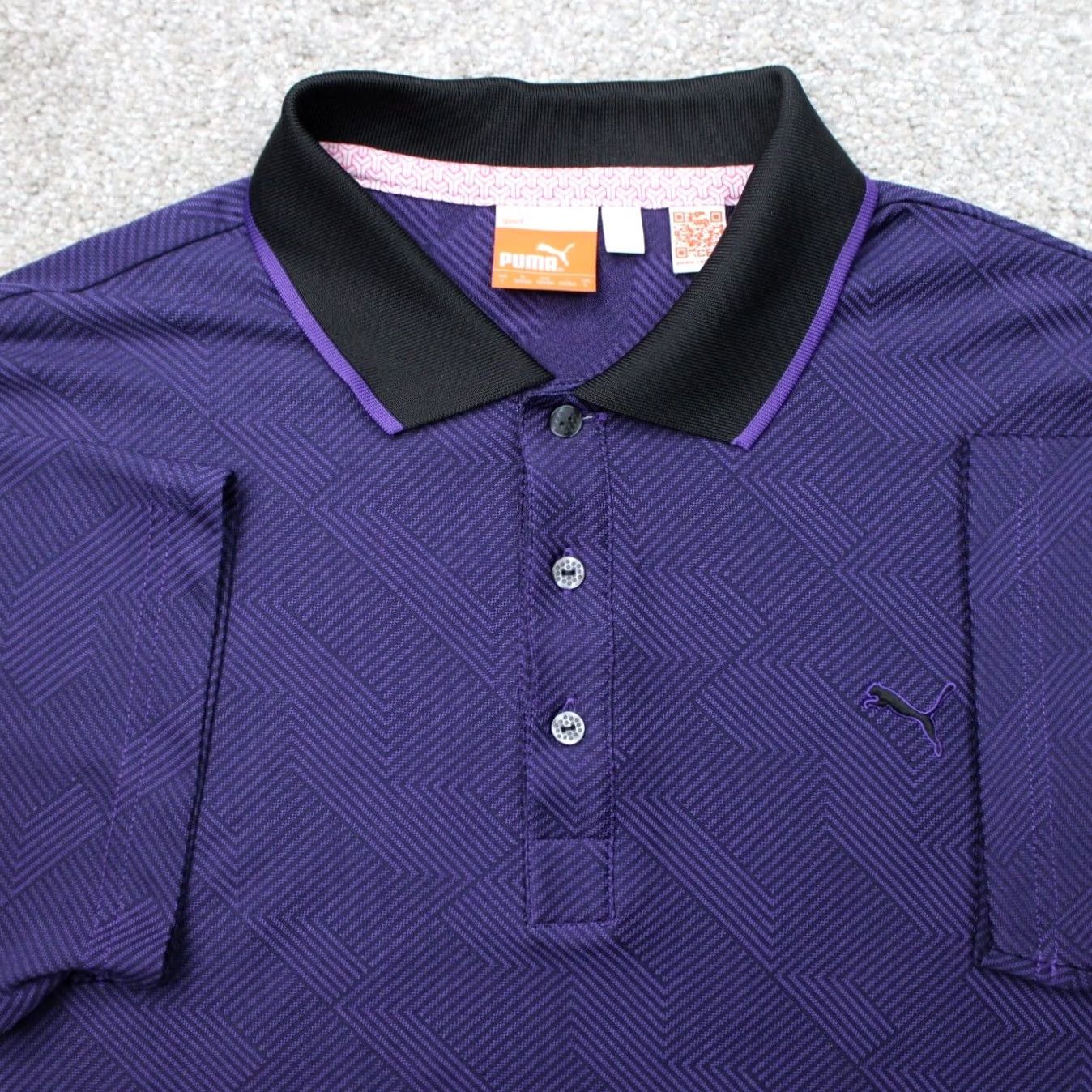 Puma PUMA Polo Shirt Mens Large Purple Dry Cell Wicking Jacquard Short Sleeve Golf Clothing Polo Mens Large Purple Jacquard Dry Cell Golf Shirt Size US L / EU 52-54 / 3 - 2 Thumbnail