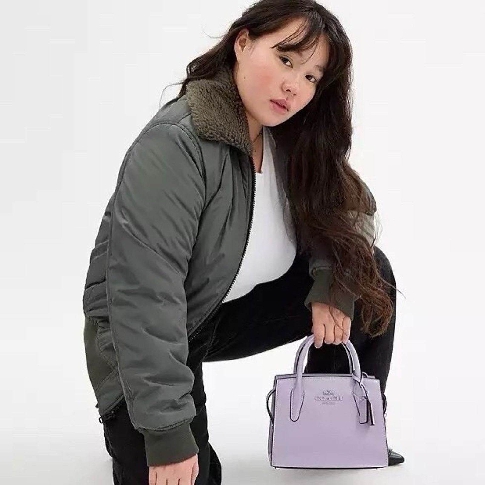 Coach NWT COACH Andrea Carryall Bag Leather CP081 Silver/Lilac Size ONE SIZE - 5 Thumbnail