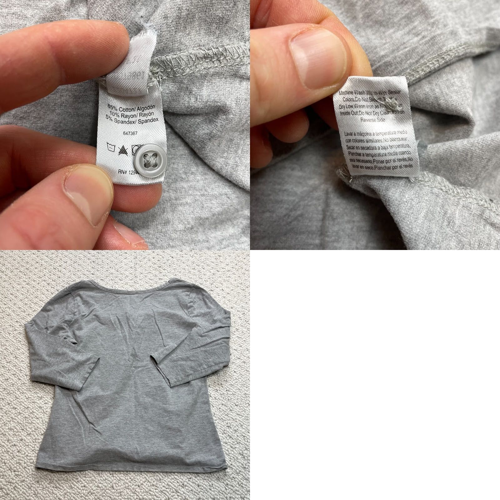 Venus Venus Shirt Womens Large Gray Long Sleeve Henley Cotton Solid Top Size L / US 10 / IT 46 - 8 Thumbnail