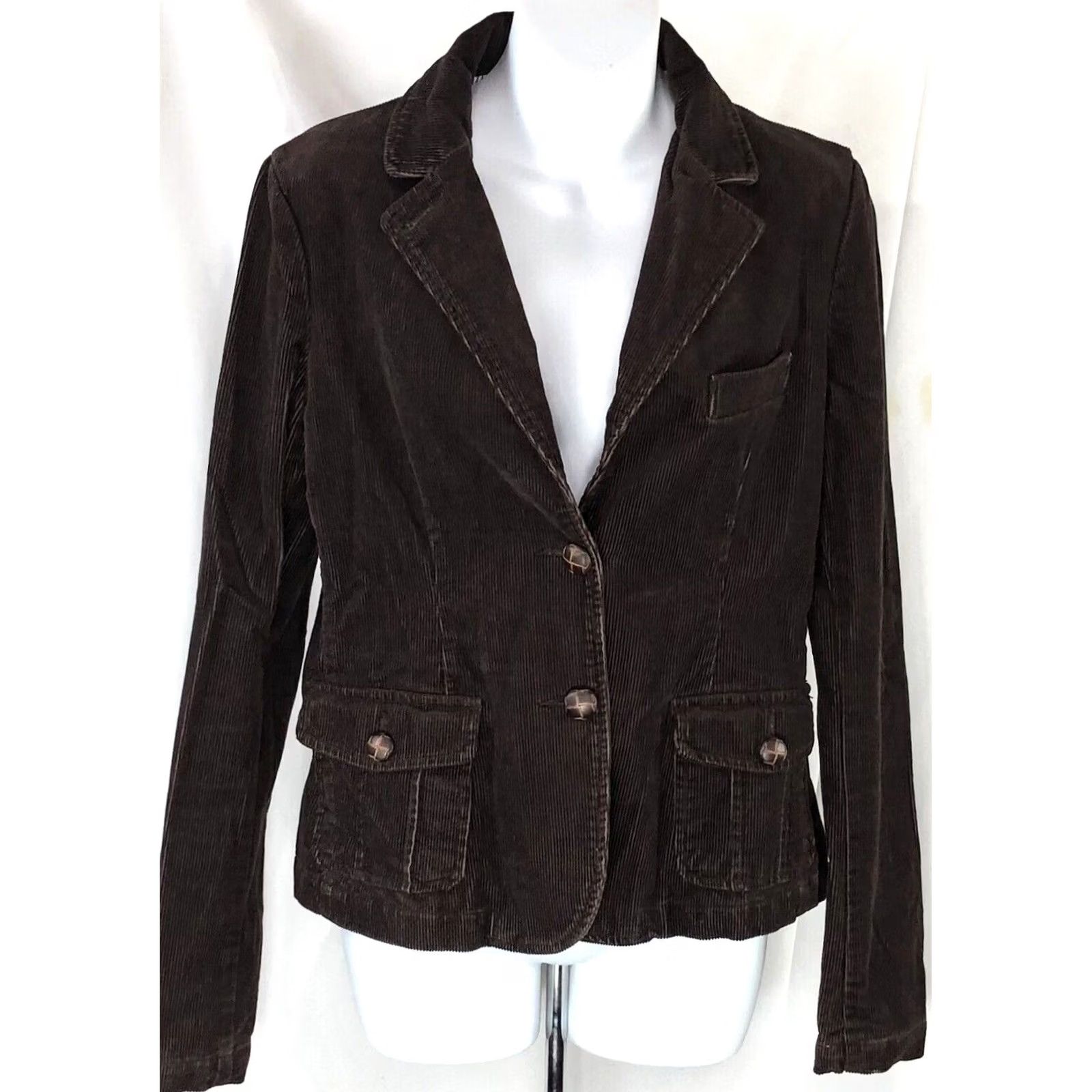 American Eagle Outfitters VINTAGE American Outfitters Blazer Jacket Women M Brown Corduroy 2-Button Career 2009 Bohemian Retro Classic Modern Fall Spring Summer Winter Size M / US 6-8 / IT 42-44 - 2 Thumbnail