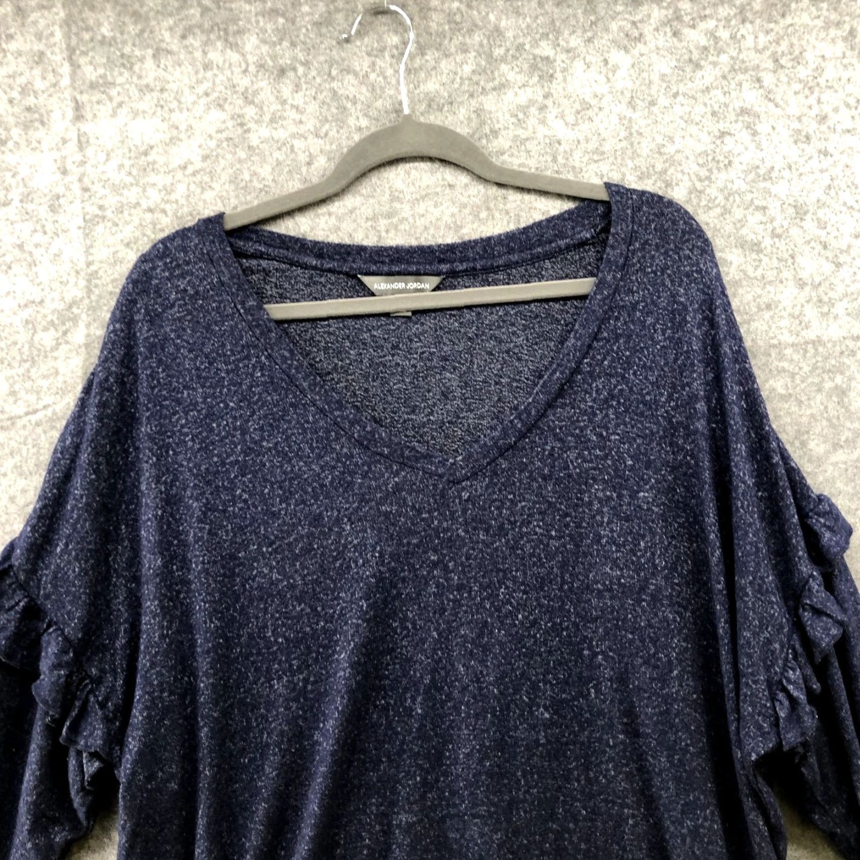 Jordan Brand Alexander Jordan Long Sleeve Tunic Top Womens 2X blue V-neck Ruffle Stretchy Shirt Tee Size XXL / US 16-18 / IT 52-54 - 3 Thumbnail