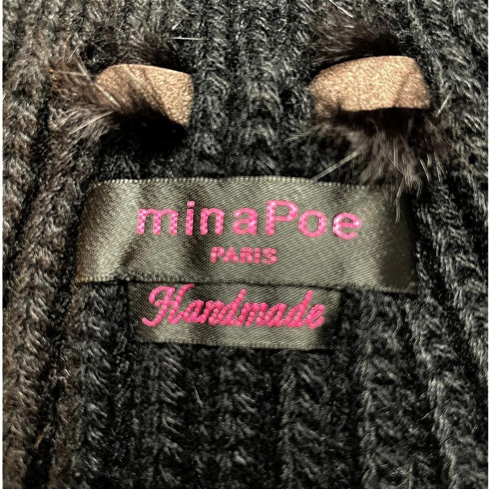 Handmade MINAPOE Wrap Scarf Black Cashmere Fur Button Handmade Collar Size ONE SIZE - 7 Thumbnail