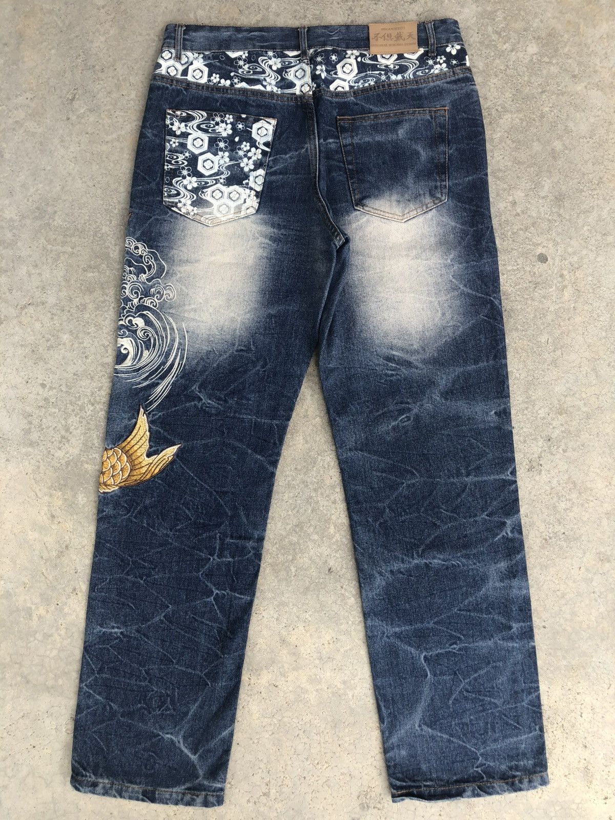 Japanese Brand Fugutaiten Embroidered Jeans Distressed Jeans Size US 33 - 2 Thumbnail